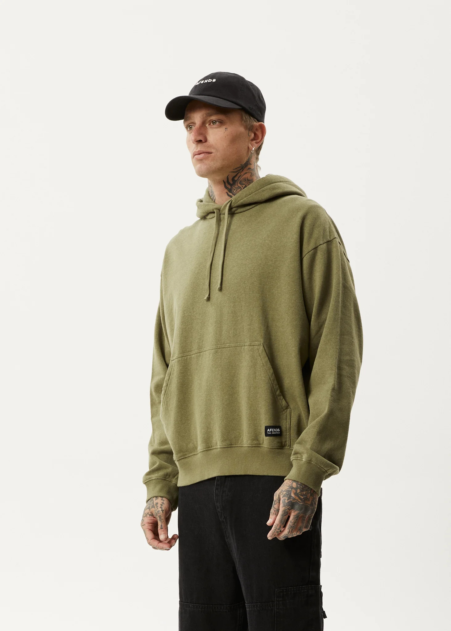 AFENDS Mens All Day - Relaxed Hoodie - Military - Image 3