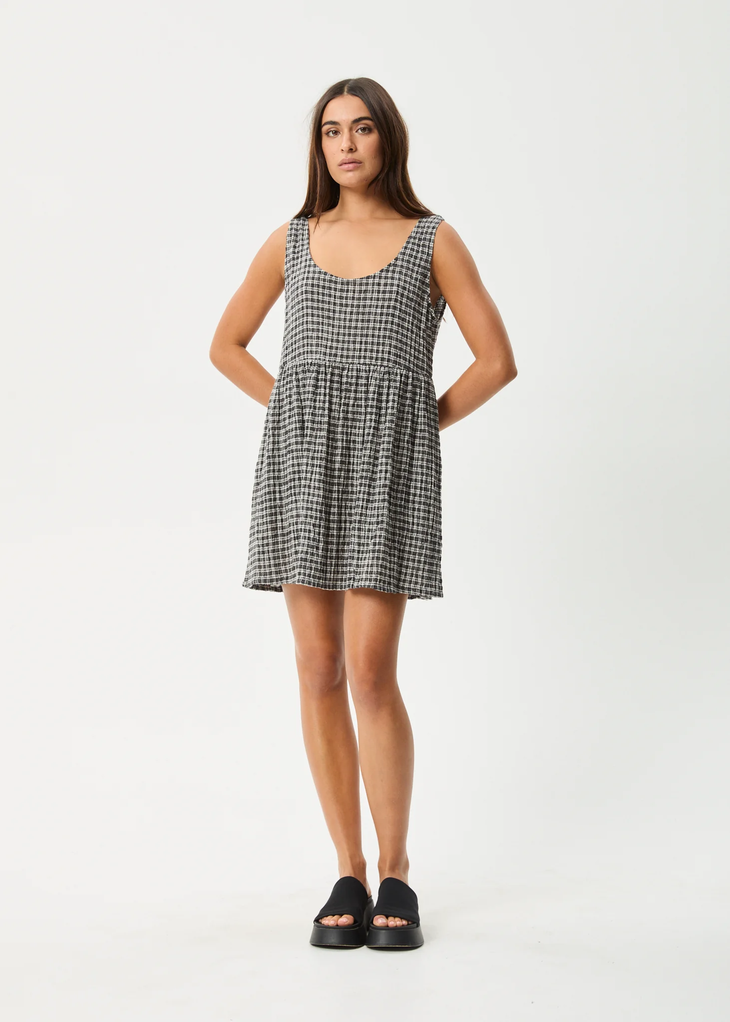 AFENDS Womens Jesse - Seersucker Mini Dress - Steel Check - Image 11