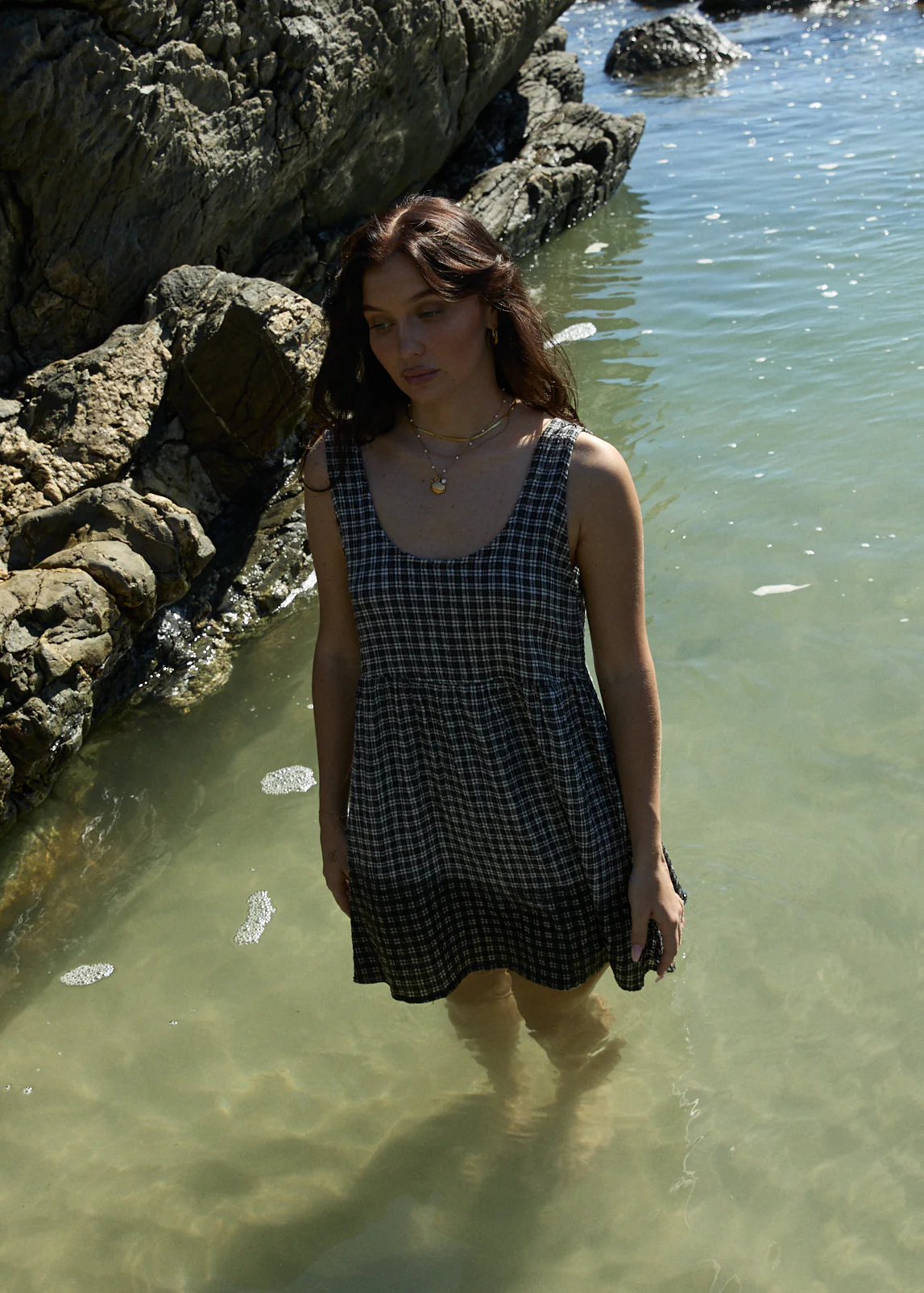 AFENDS Womens Jesse - Seersucker Mini Dress - Steel Check - Image 2