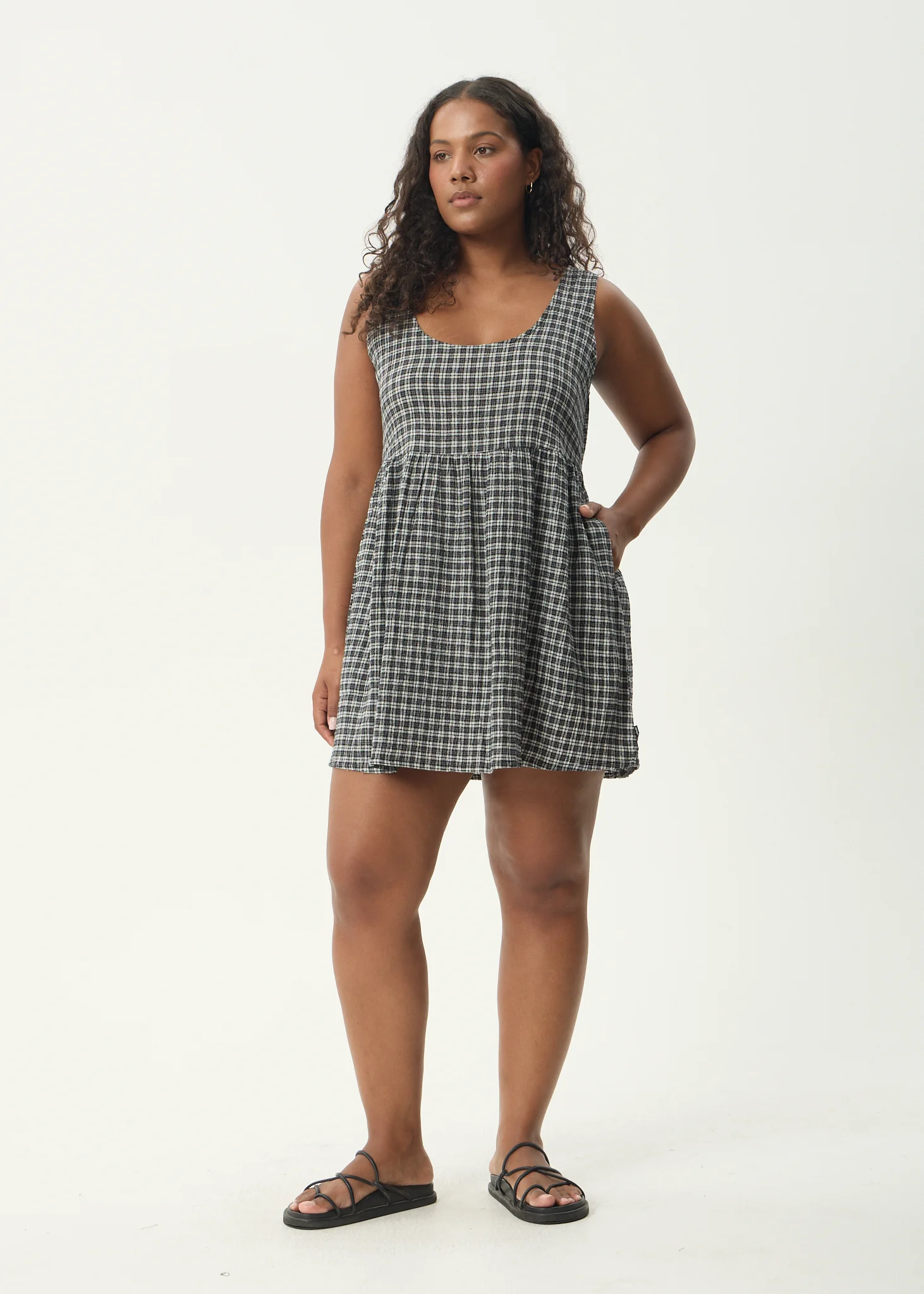 AFENDS Womens Jesse - Seersucker Mini Dress - Steel Check - Image 3