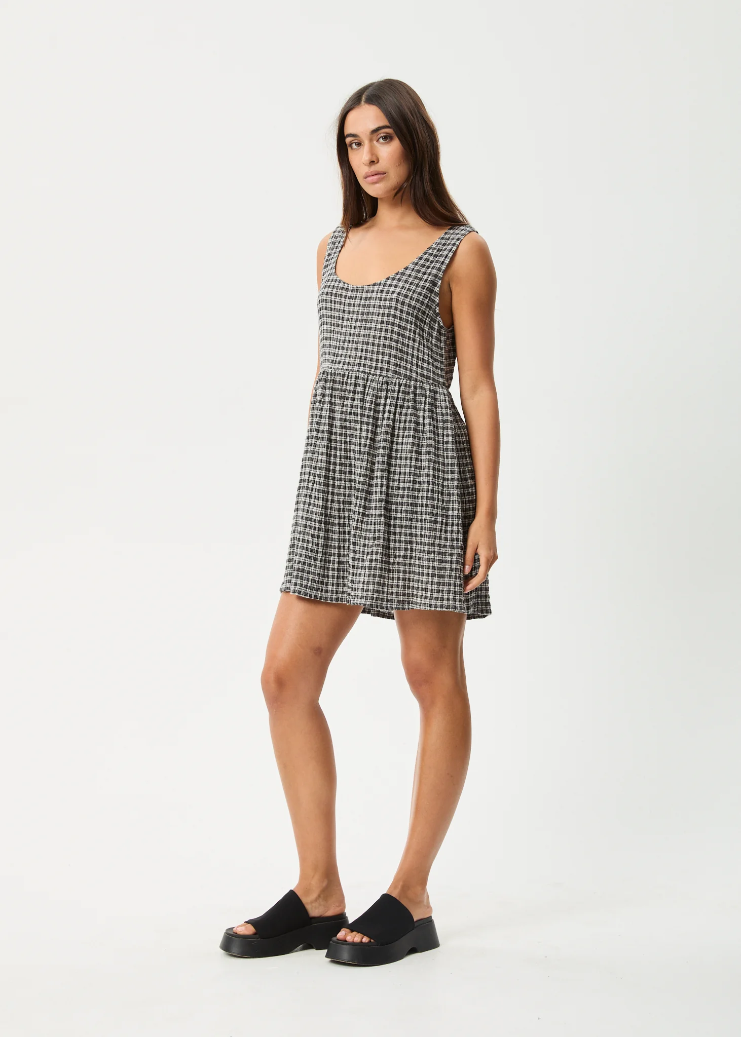 AFENDS Womens Jesse - Seersucker Mini Dress - Steel Check - Image 4