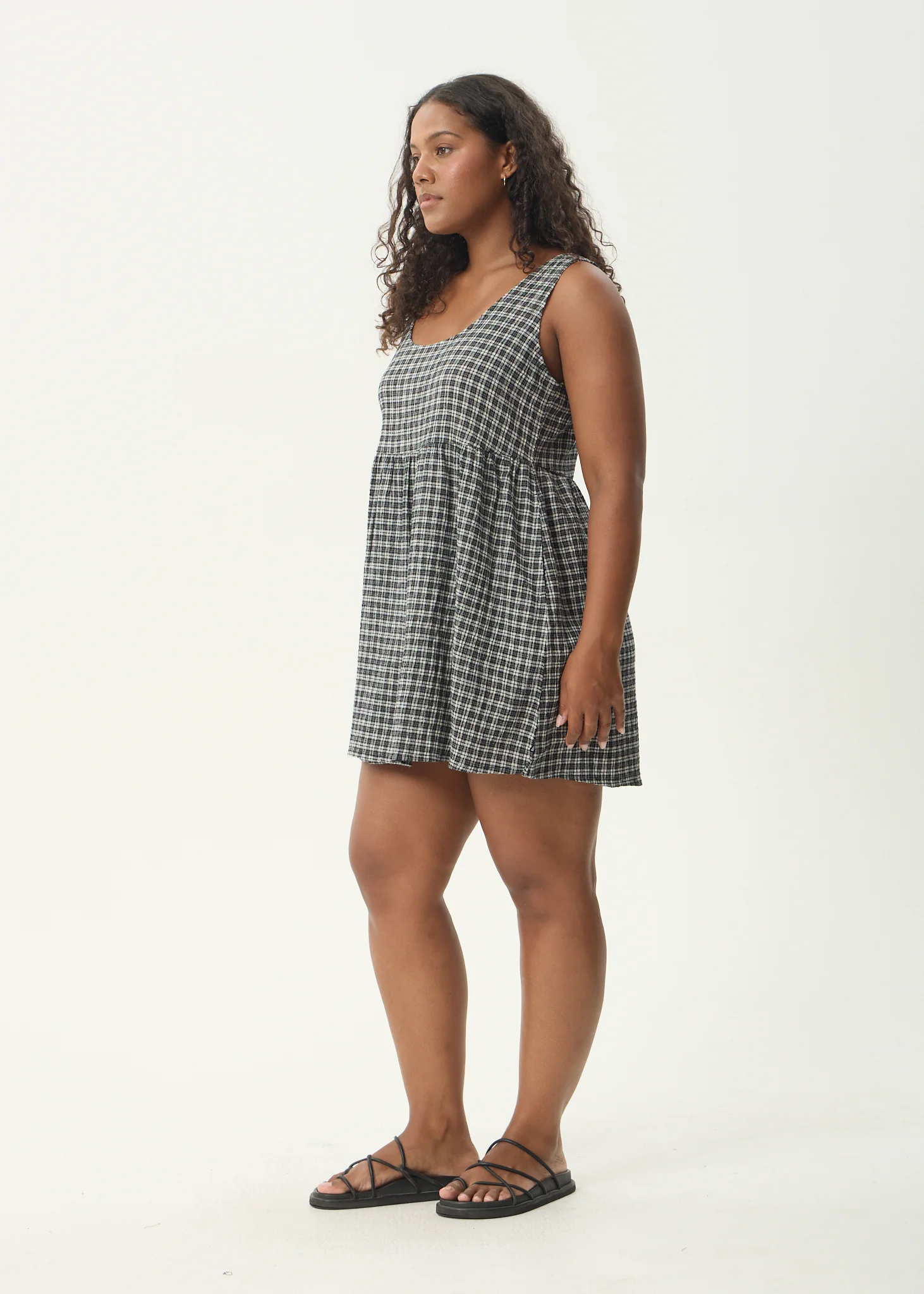 AFENDS Womens Jesse - Seersucker Mini Dress - Steel Check - Image 5