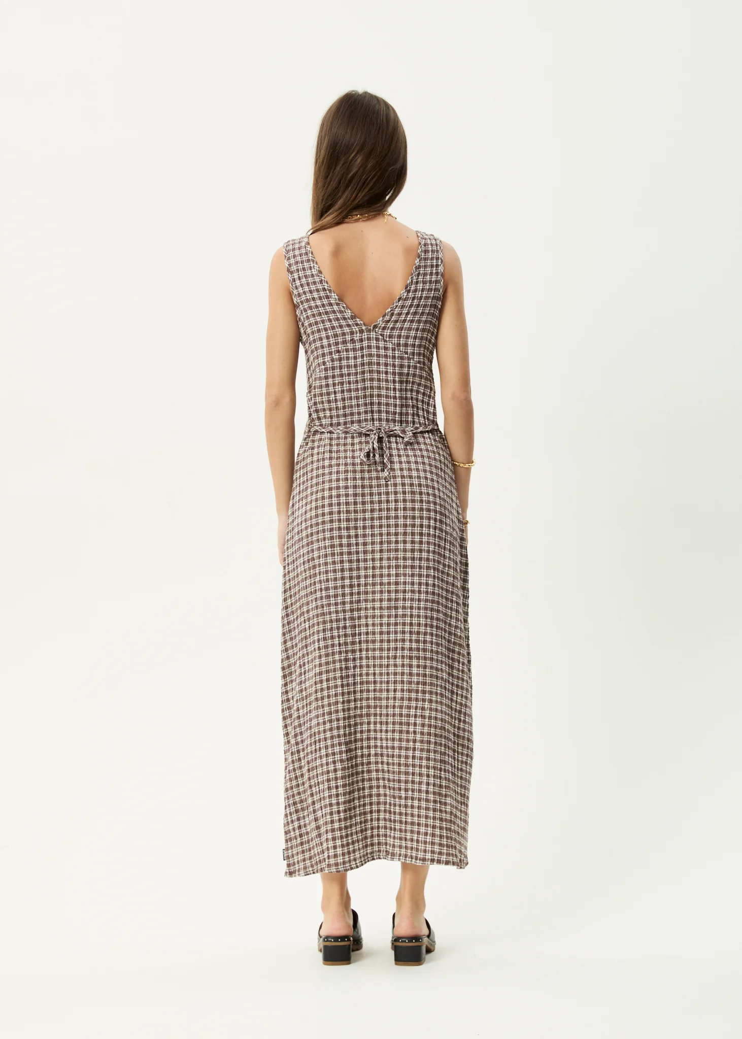 AFENDS Womens Tully - Seersucker Maxi Dress - Base Coffee Check - Image 10