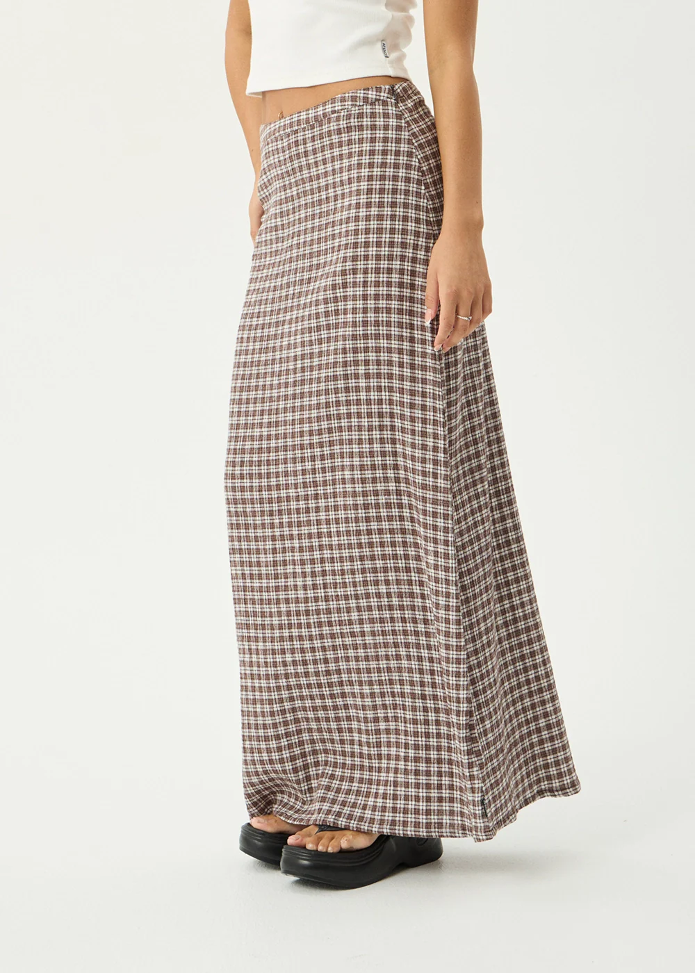 AFENDS Womens Lita - Seersucker Maxi Skirt - Base Coffee Check - Image 6