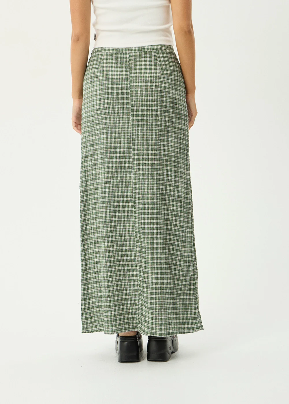 AFENDS Womens Lita - Seersucker Maxi Skirt - Base Deep Green Check - Image 11