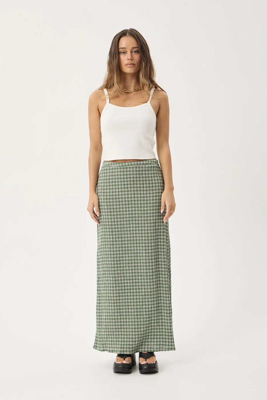AFENDS Womens Lita - Seersucker Maxi Skirt - Base Deep Green Check - Image 12