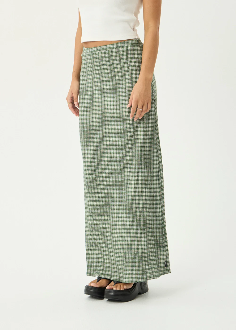 AFENDS Womens Lita - Seersucker Maxi Skirt - Base Deep Green Check - Image 14