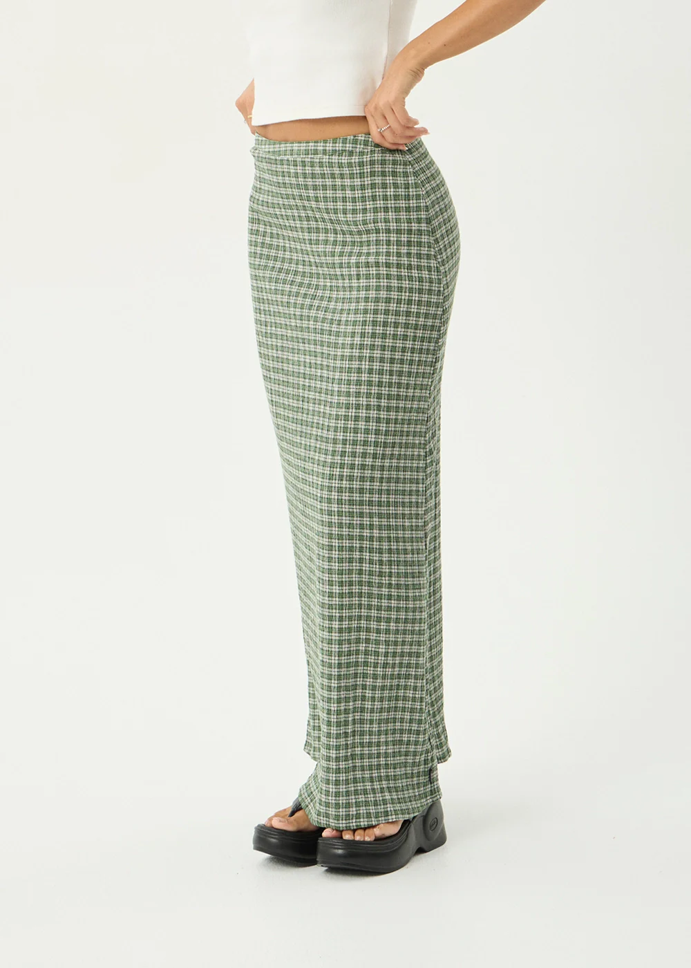 AFENDS Womens Lita - Seersucker Maxi Skirt - Base Deep Green Check - Image 15