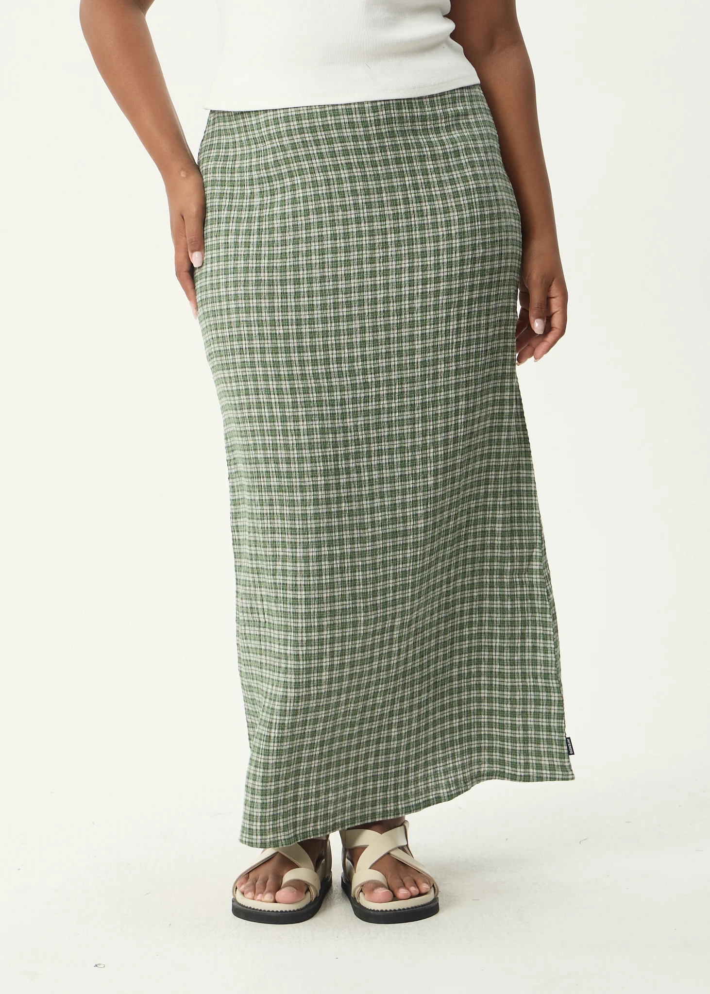 AFENDS Womens Lita - Seersucker Maxi Skirt - Base Deep Green Check - Image 5