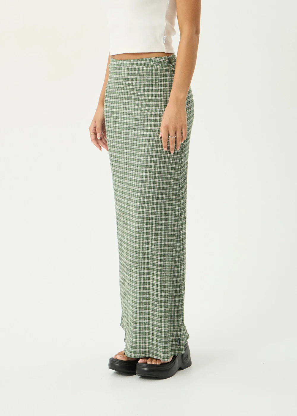 AFENDS Womens Lita - Seersucker Maxi Skirt - Base Deep Green Check - Image 6