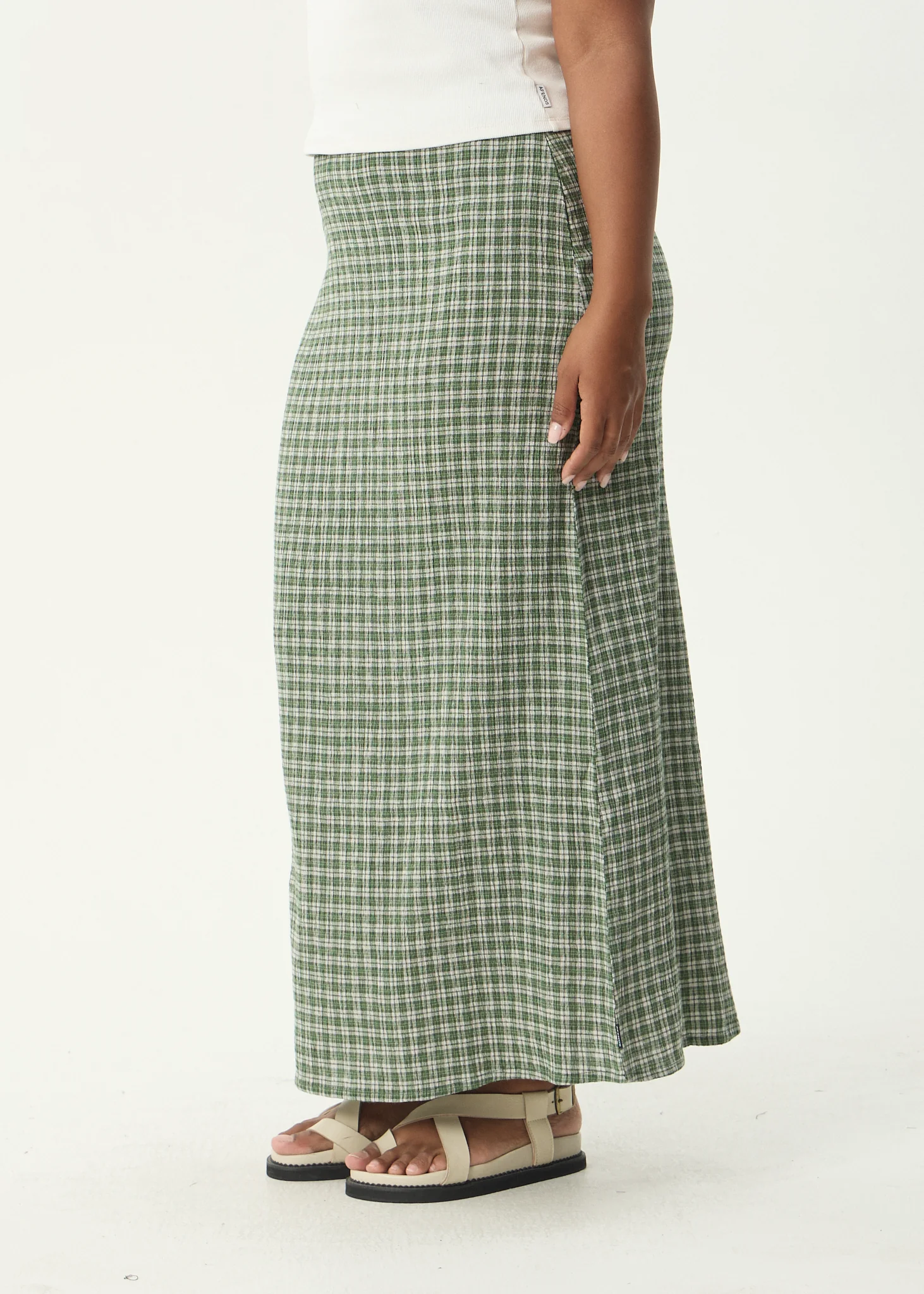 AFENDS Womens Lita - Seersucker Maxi Skirt - Base Deep Green Check - Image 7