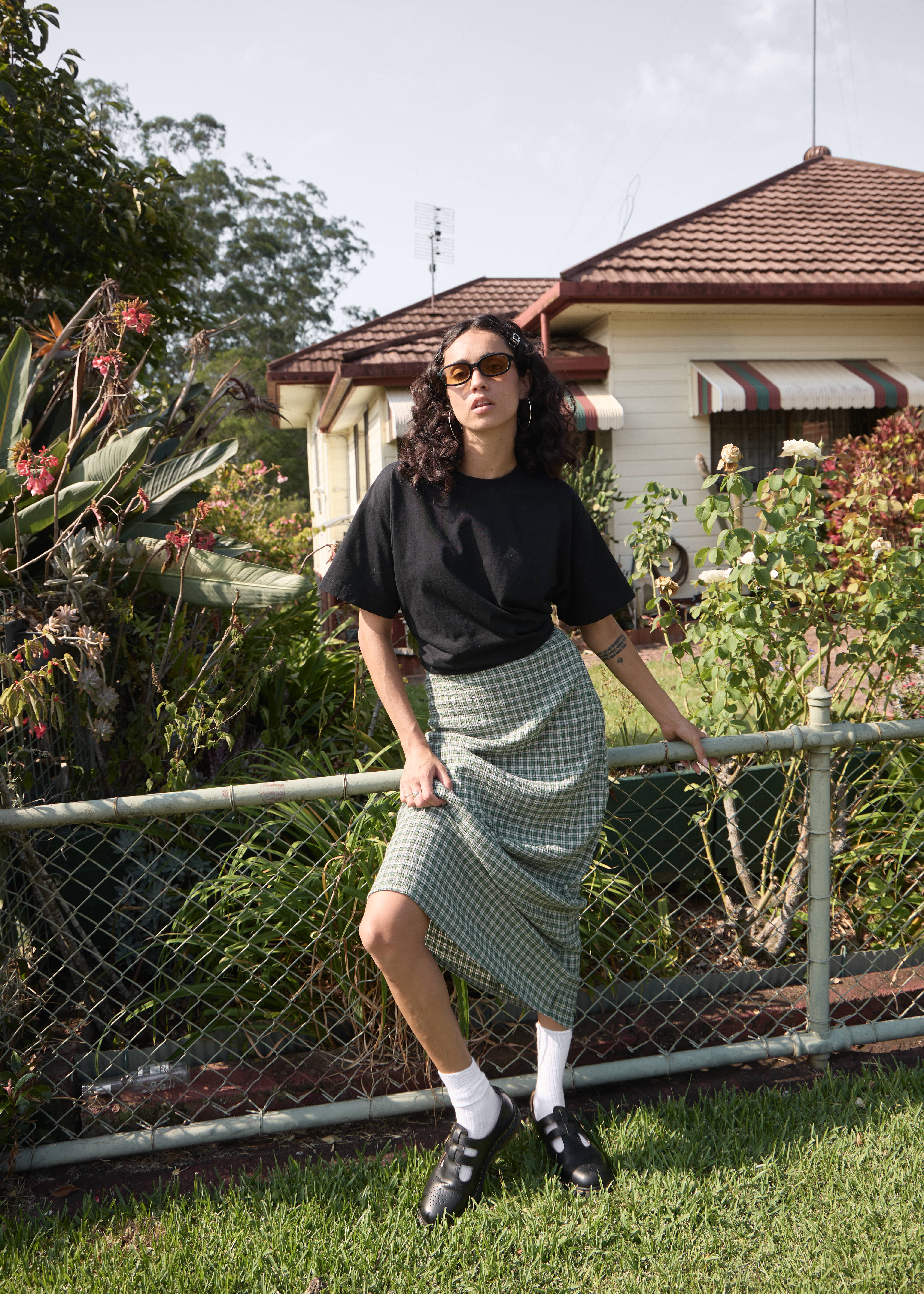 AFENDS Womens Lita - Seersucker Maxi Skirt - Base Deep Green Check - Image 8
