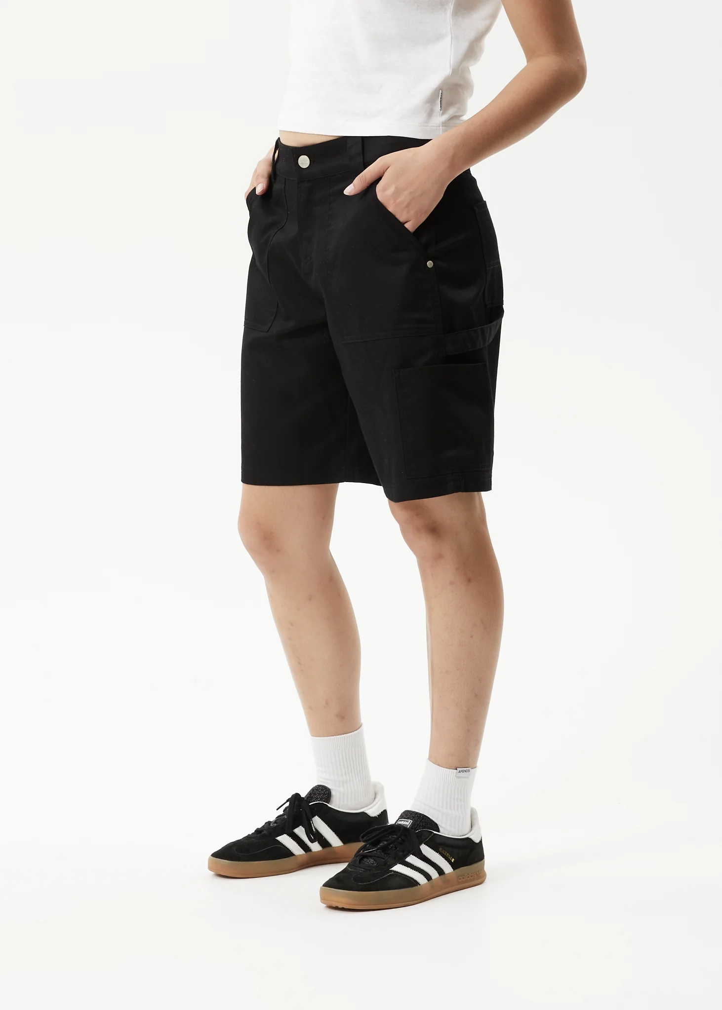 AFENDS Womens Carly - Low Rise Workwear Short - Black - Image 3