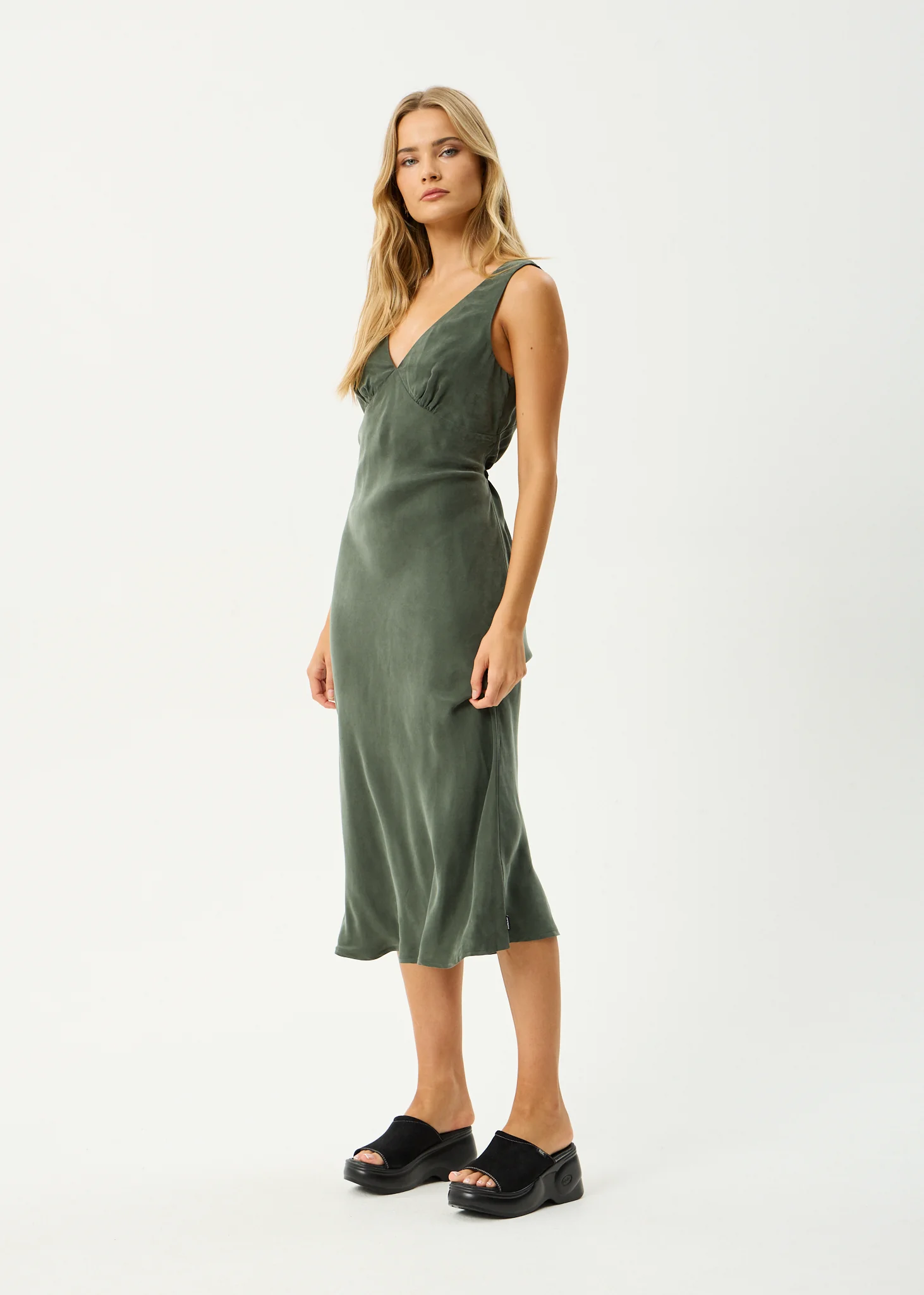 AFENDS Womens Gia - Cupro Maxi Dress - Deep Green - Image 5