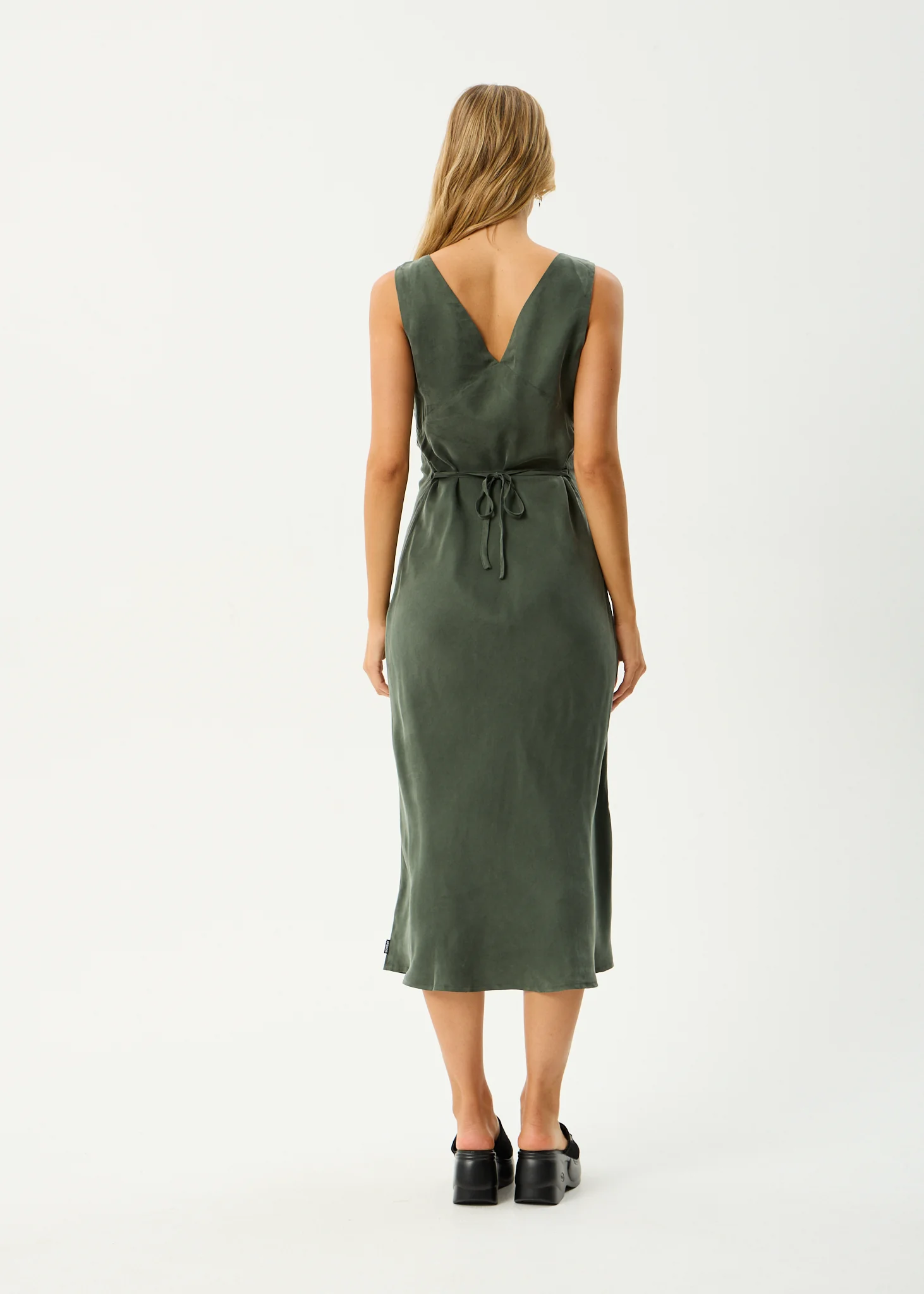 AFENDS Womens Gia - Cupro Maxi Dress - Deep Green - Image 7