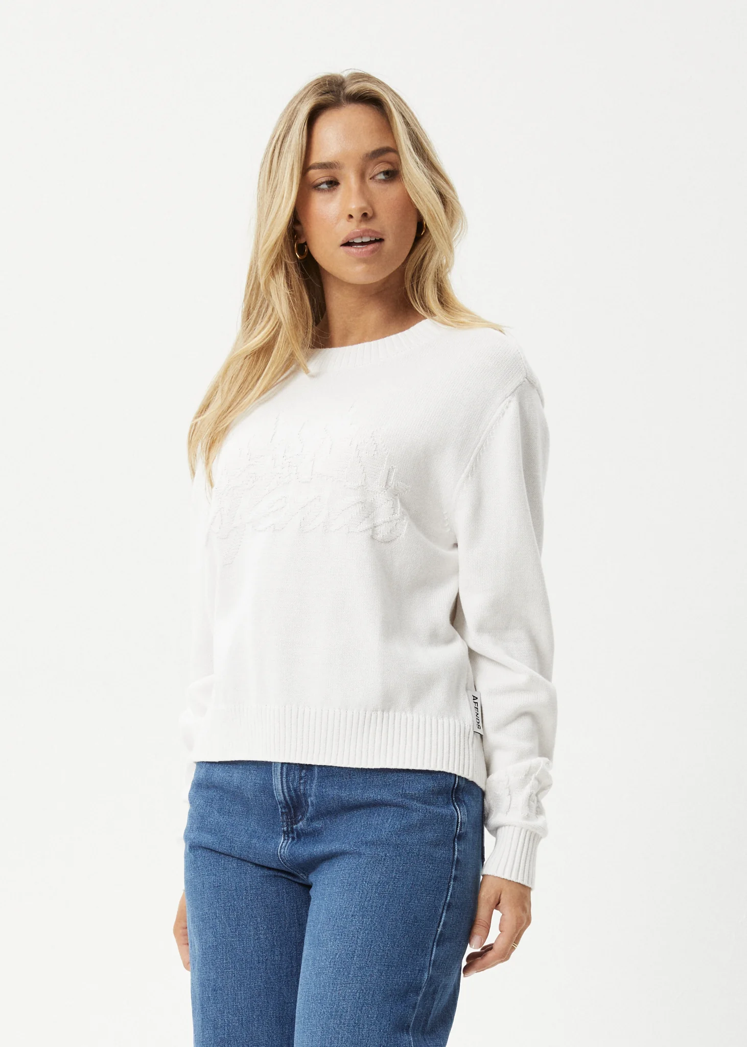 AFENDS Womens Inferno - Knit Crew Neck Jumper - White - Image 3