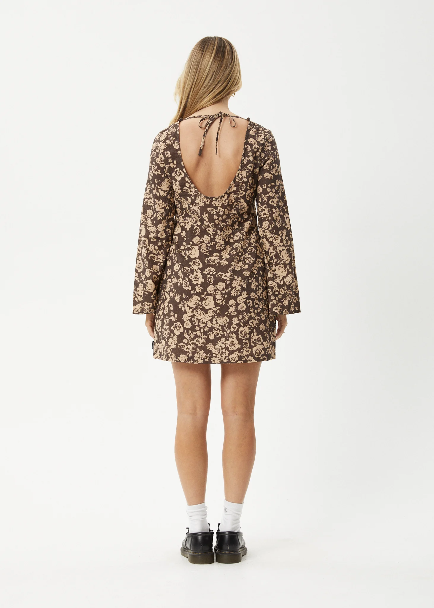 AFENDS Womens Juliet - Seersucker Mini Dress - Coffee - Image 4