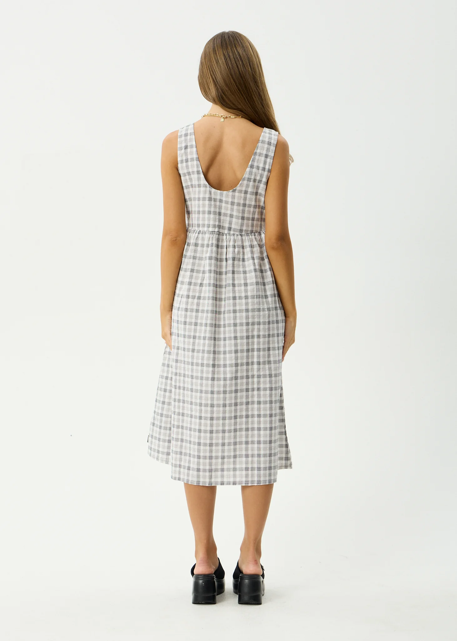 AFENDS Womens Leo - Seersucker Midi Dress - Black / White - Image 12