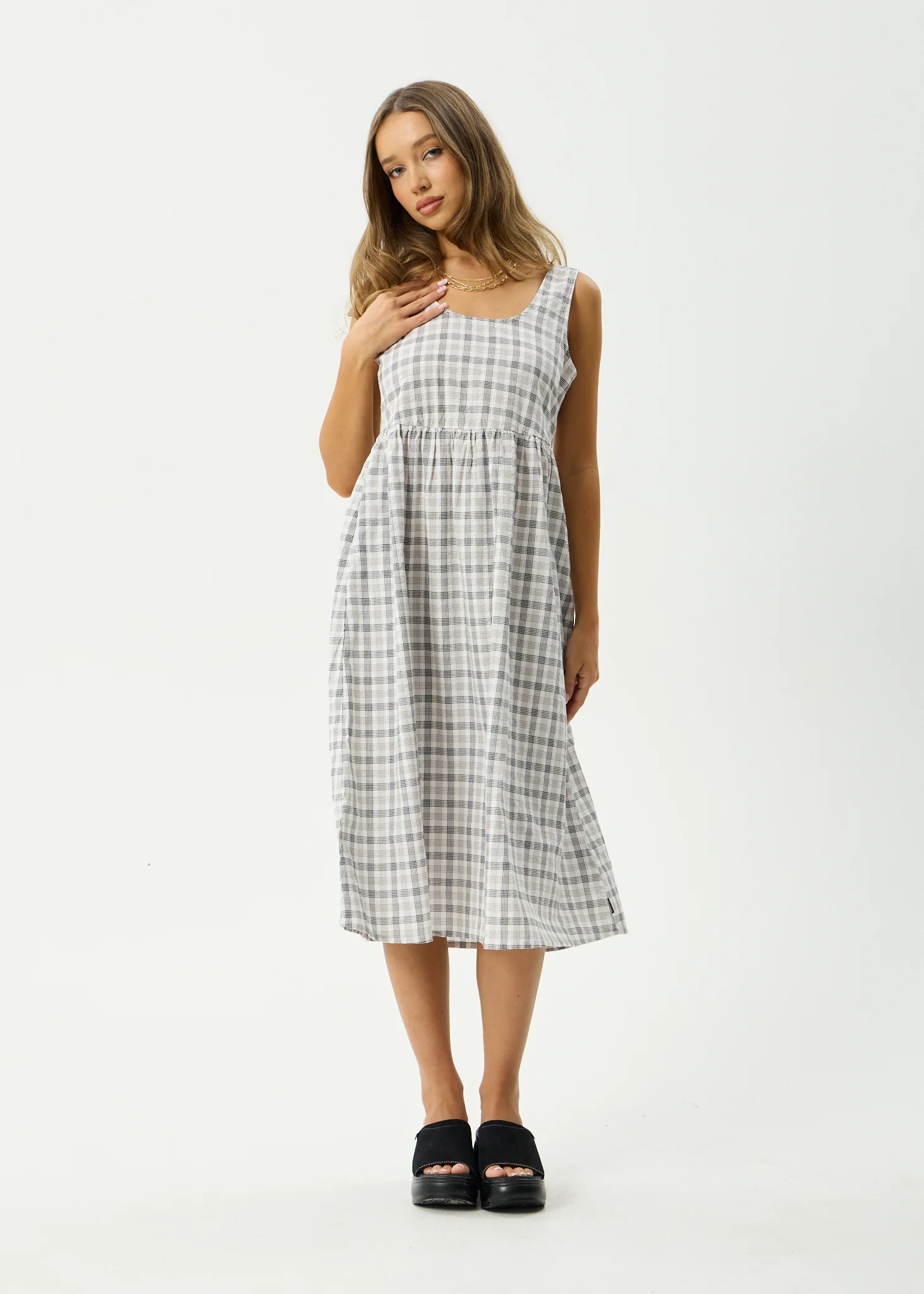 AFENDS Womens Leo - Seersucker Midi Dress - Black / White - Image 4