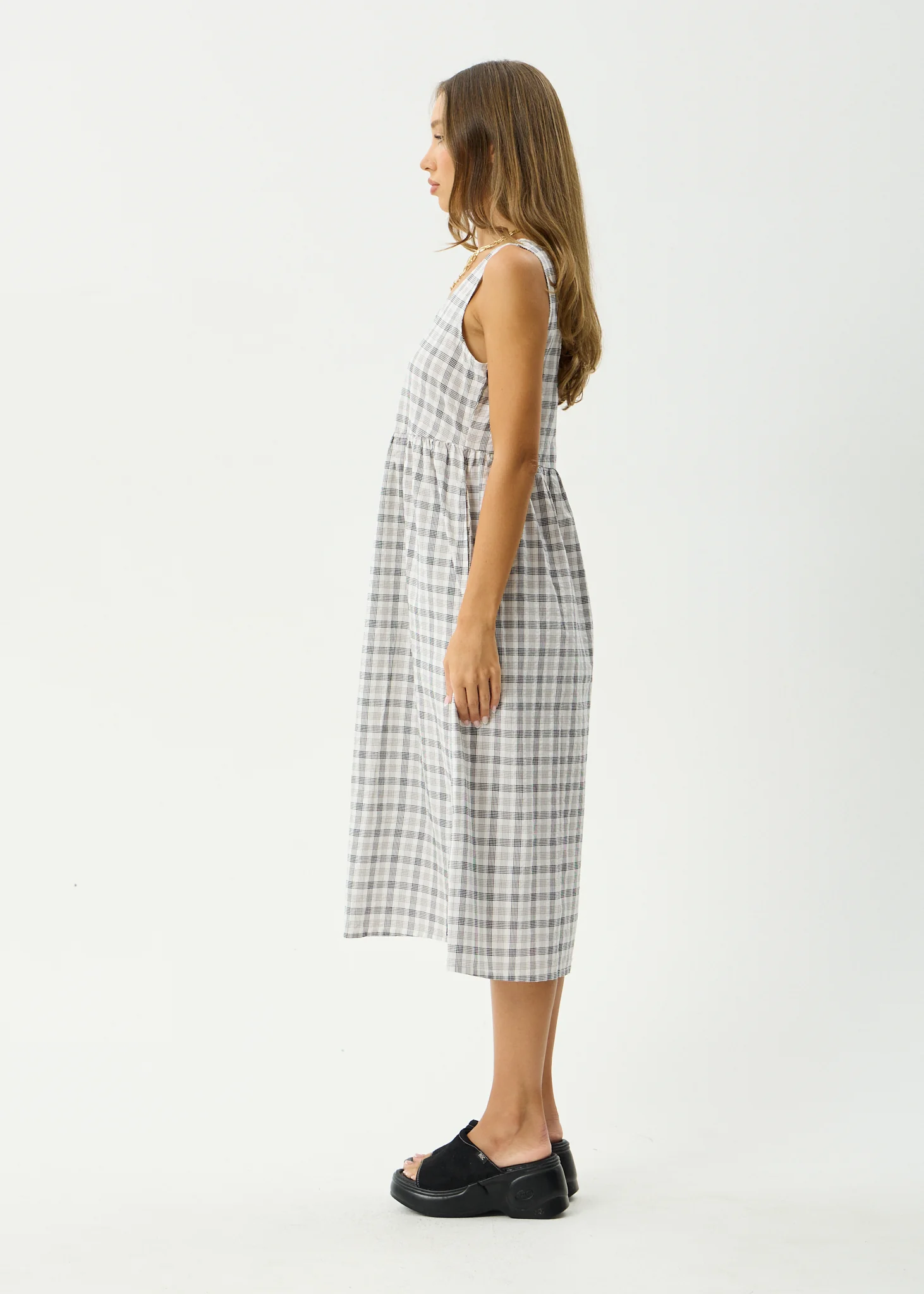 AFENDS Womens Leo - Seersucker Midi Dress - Black / White - Image 8