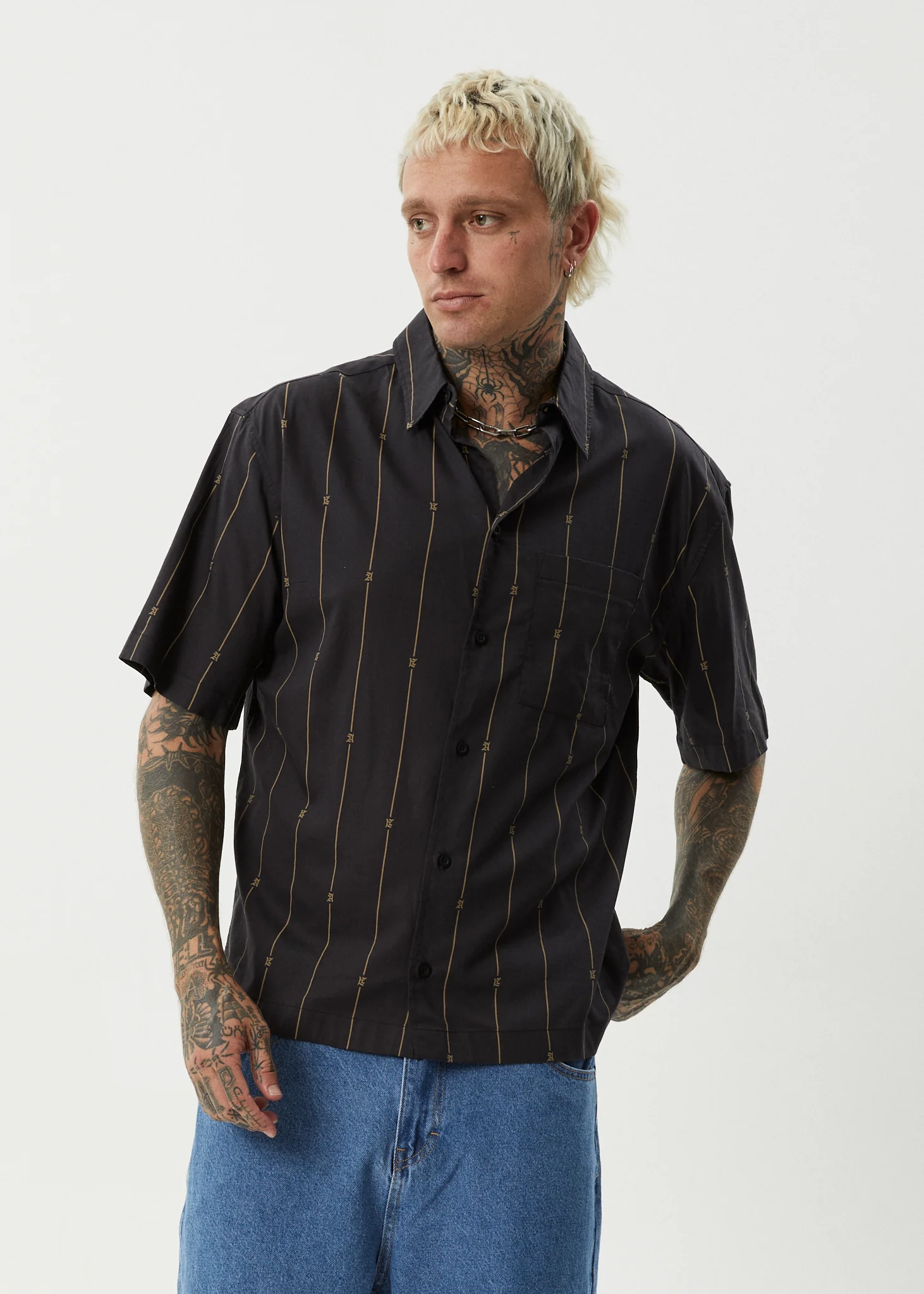 AFENDS Mens A Stripe - Short Sleeve Shirt - Black - Image 3