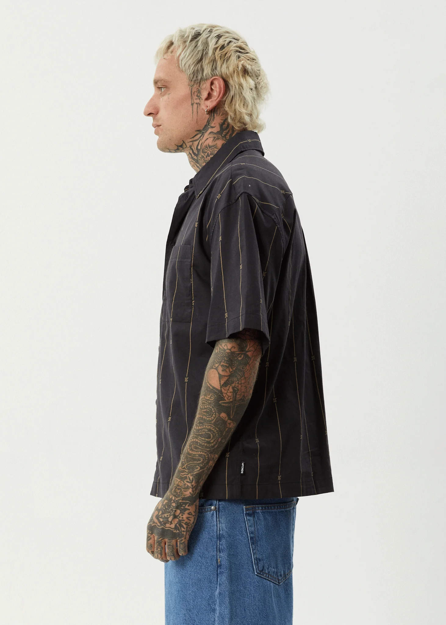 AFENDS Mens A Stripe - Short Sleeve Shirt - Black - Image 4