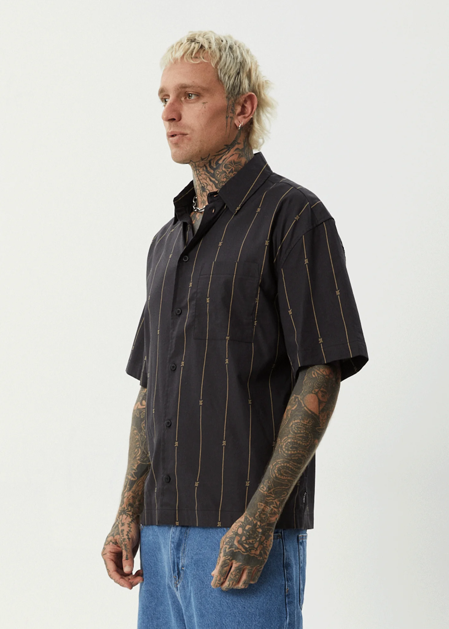 AFENDS Mens A Stripe - Short Sleeve Shirt - Black - Image 5