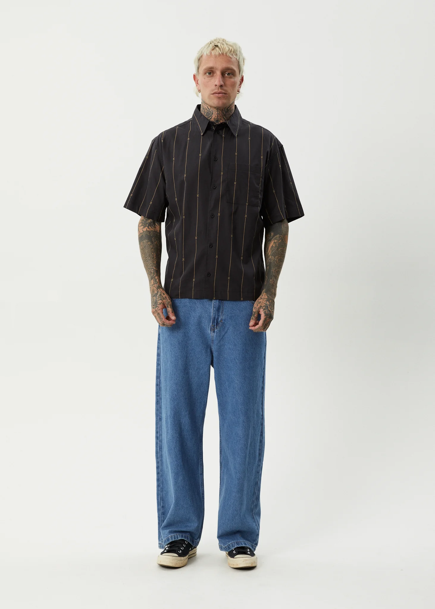 AFENDS Mens A Stripe - Short Sleeve Shirt - Black - Image 8
