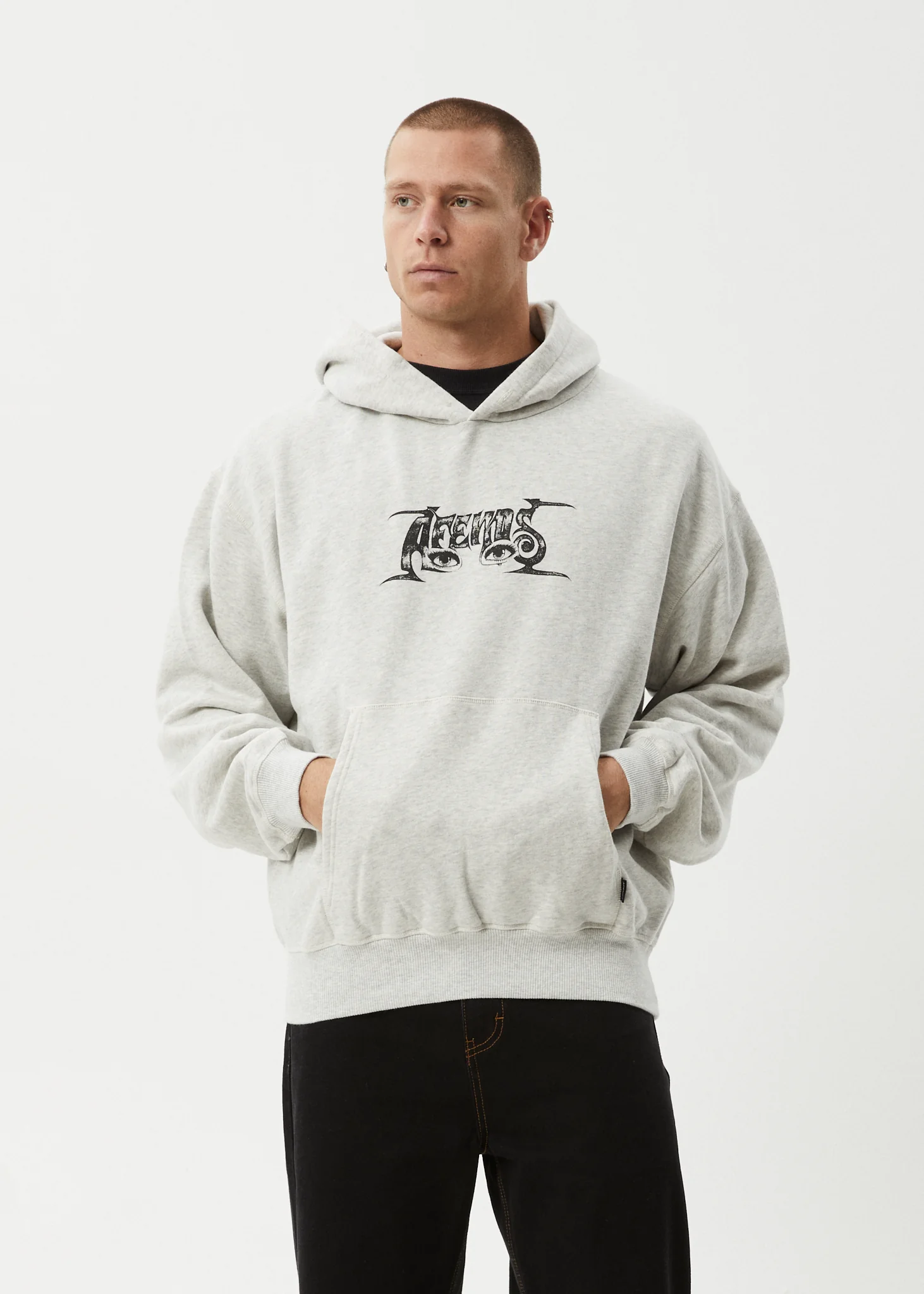 AFENDS Mens All Eyez - Boxy Hoodie - Grey Marle - Image 2