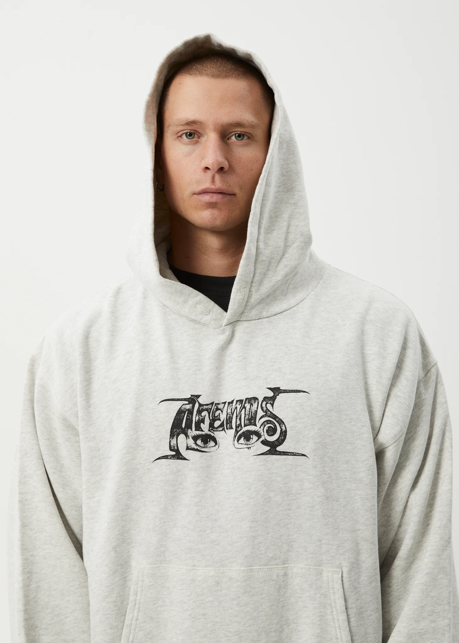 AFENDS Mens All Eyez - Boxy Hoodie - Grey Marle - Image 7