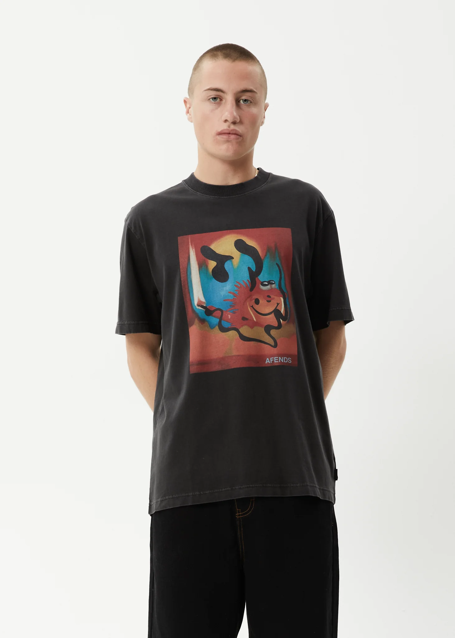 AFENDS Mens Apocalypso - Retro Tee - Stone Black - Image 3