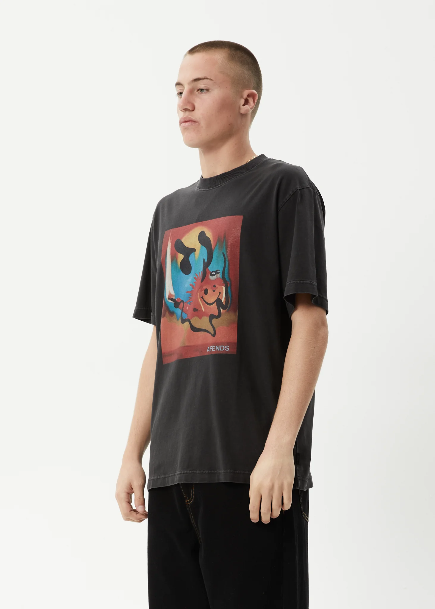 AFENDS Mens Apocalypso - Retro Tee - Stone Black - Image 4