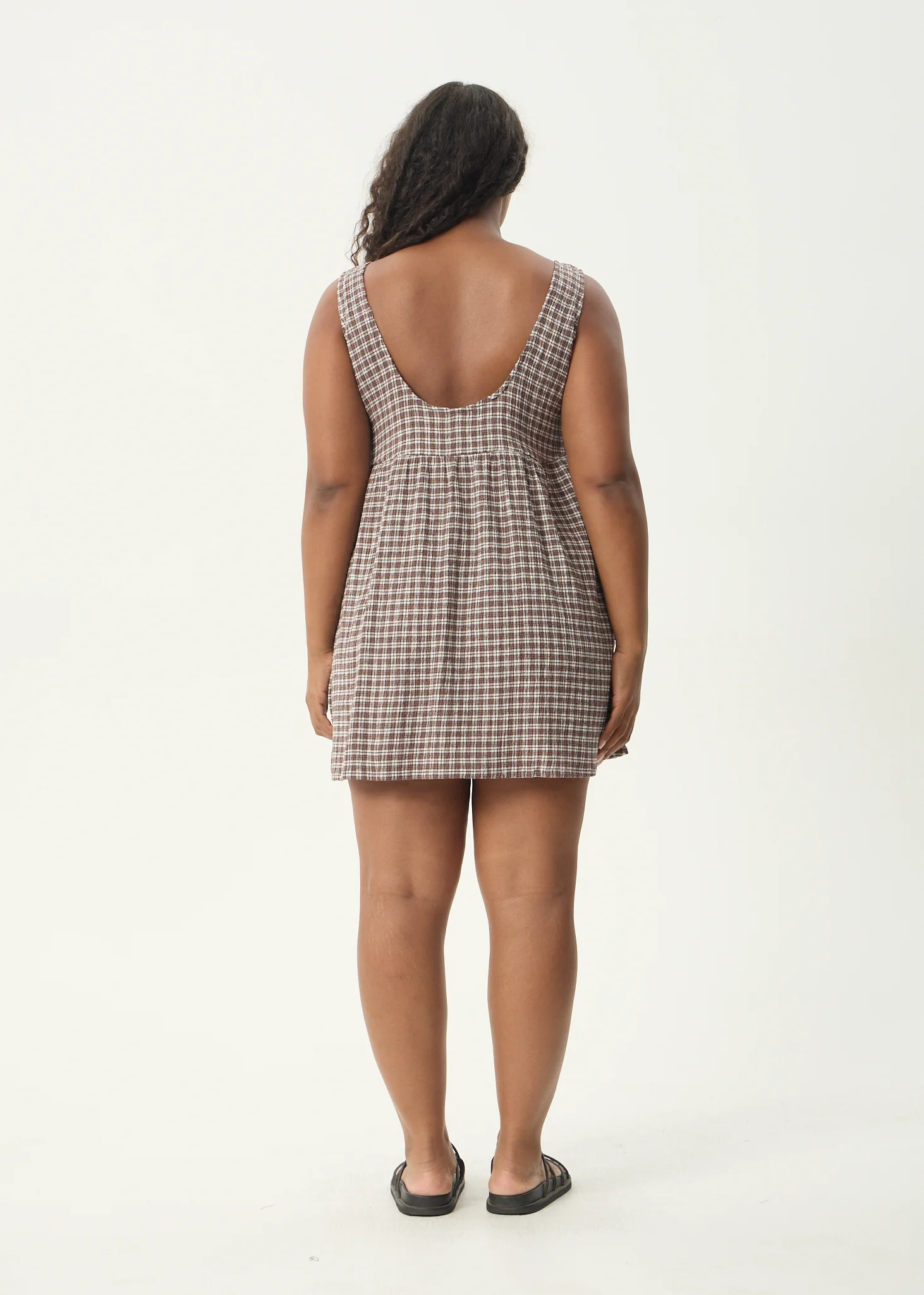 AFENDS Womens Jesse - Seersucker Mini Dress - Coffee Check - Image 10