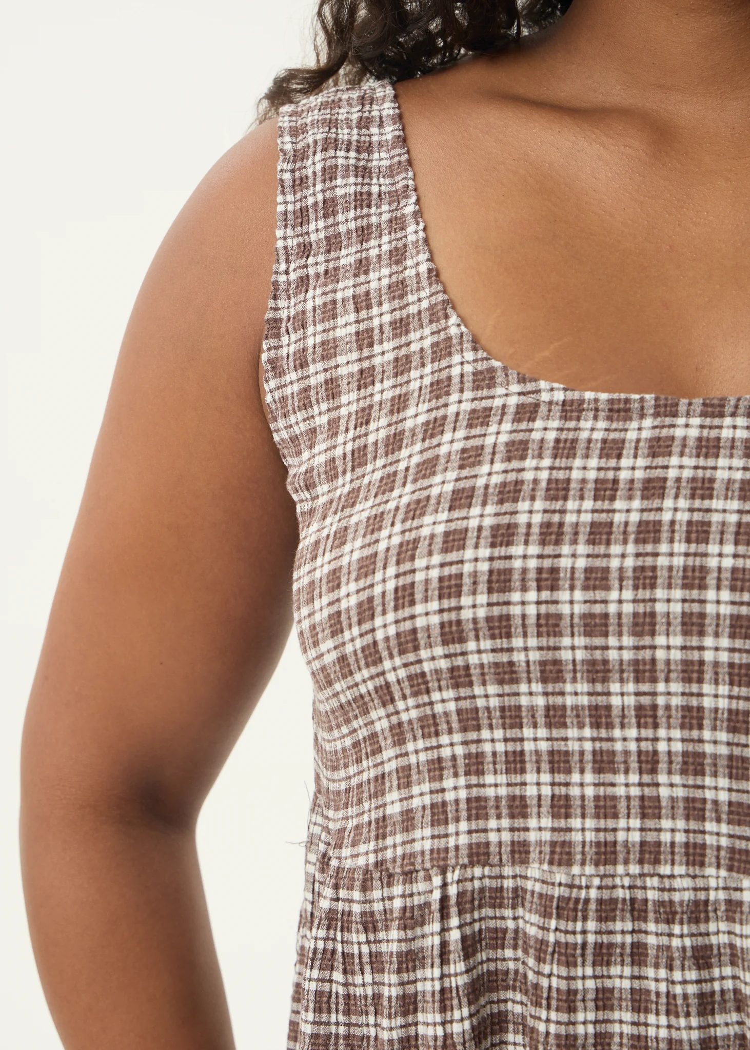 AFENDS Womens Jesse - Seersucker Mini Dress - Coffee Check - Image 11