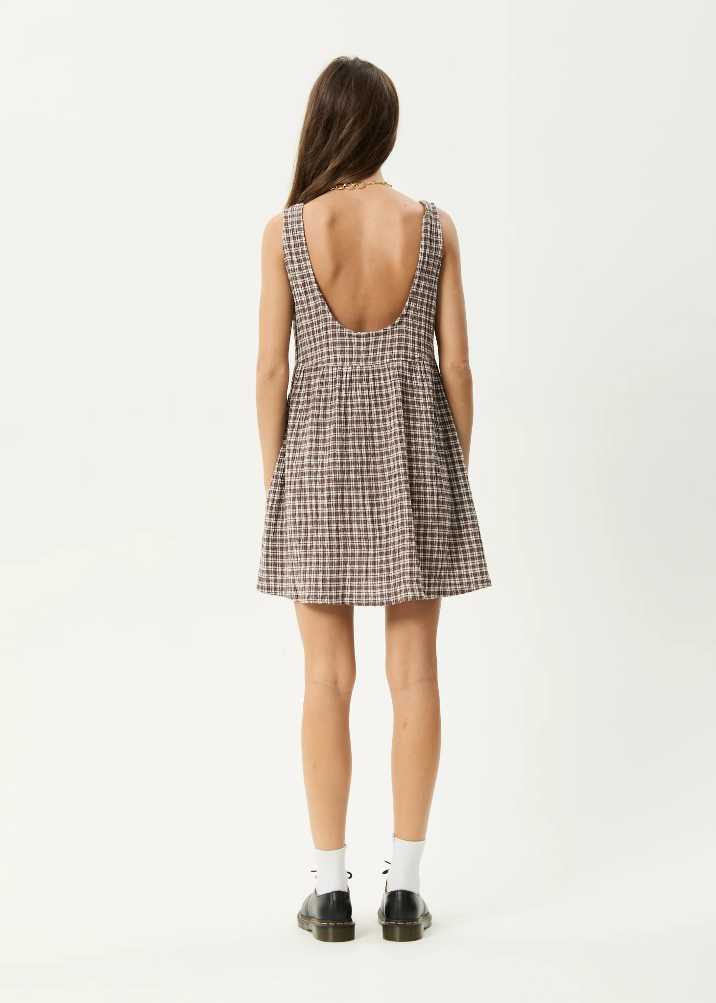 AFENDS Womens Jesse - Seersucker Mini Dress - Coffee Check - Image 9