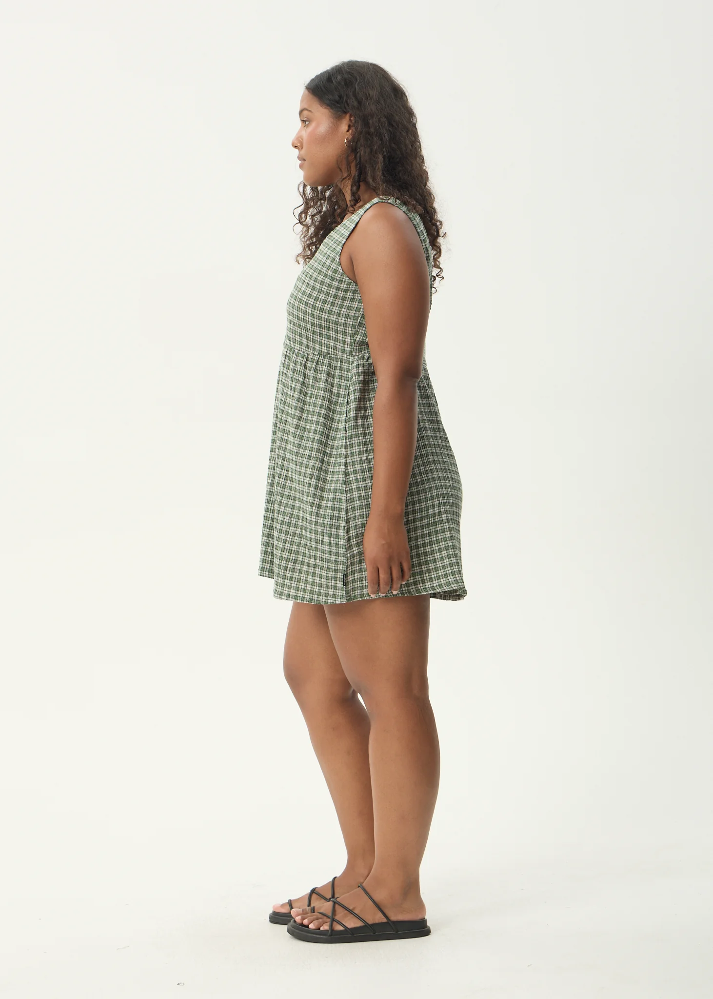 AFENDS Womens Jesse - Seersucker Mini Dress - Deep Green Check - Image 4