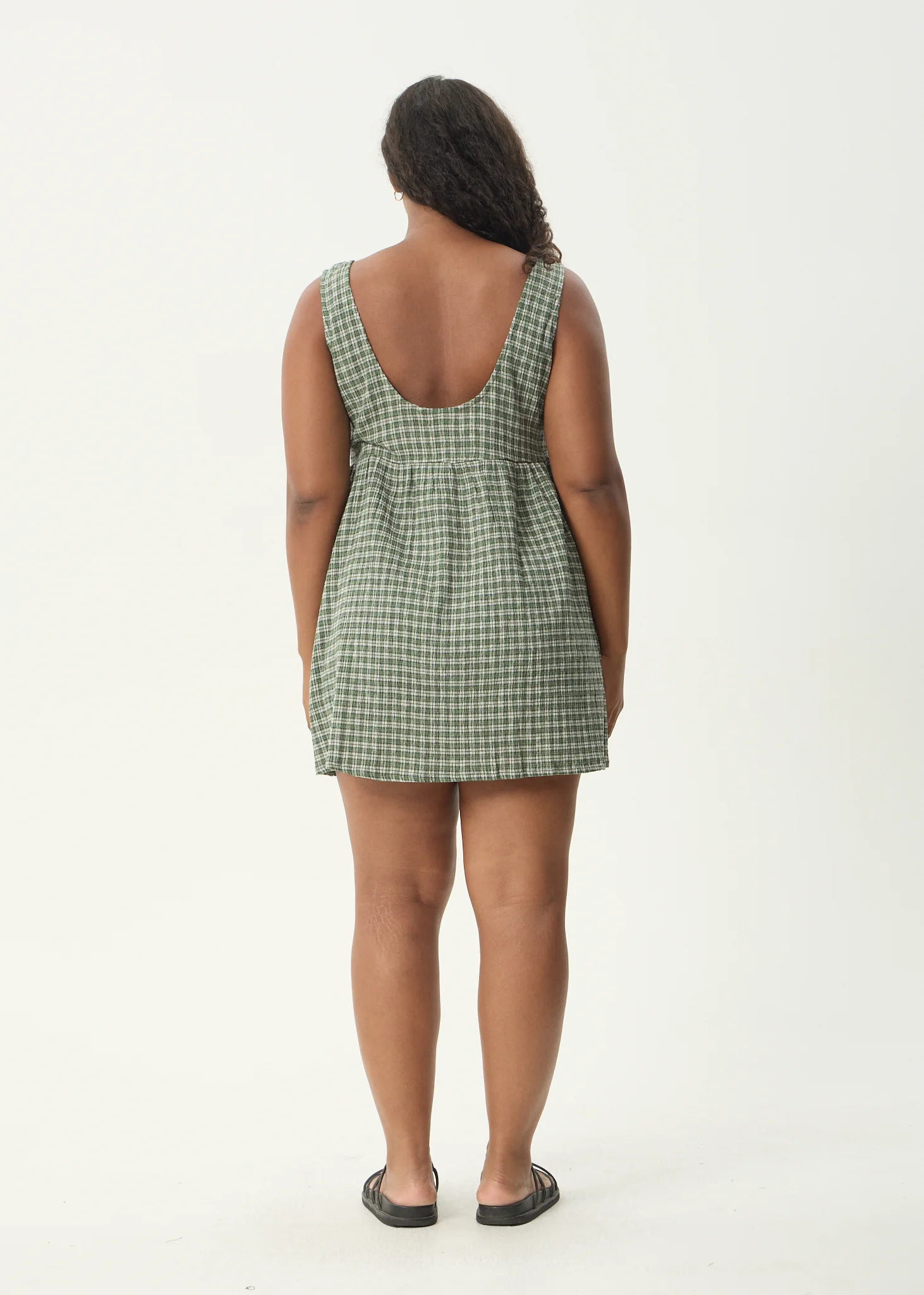 AFENDS Womens Jesse - Seersucker Mini Dress - Deep Green Check - Image 6