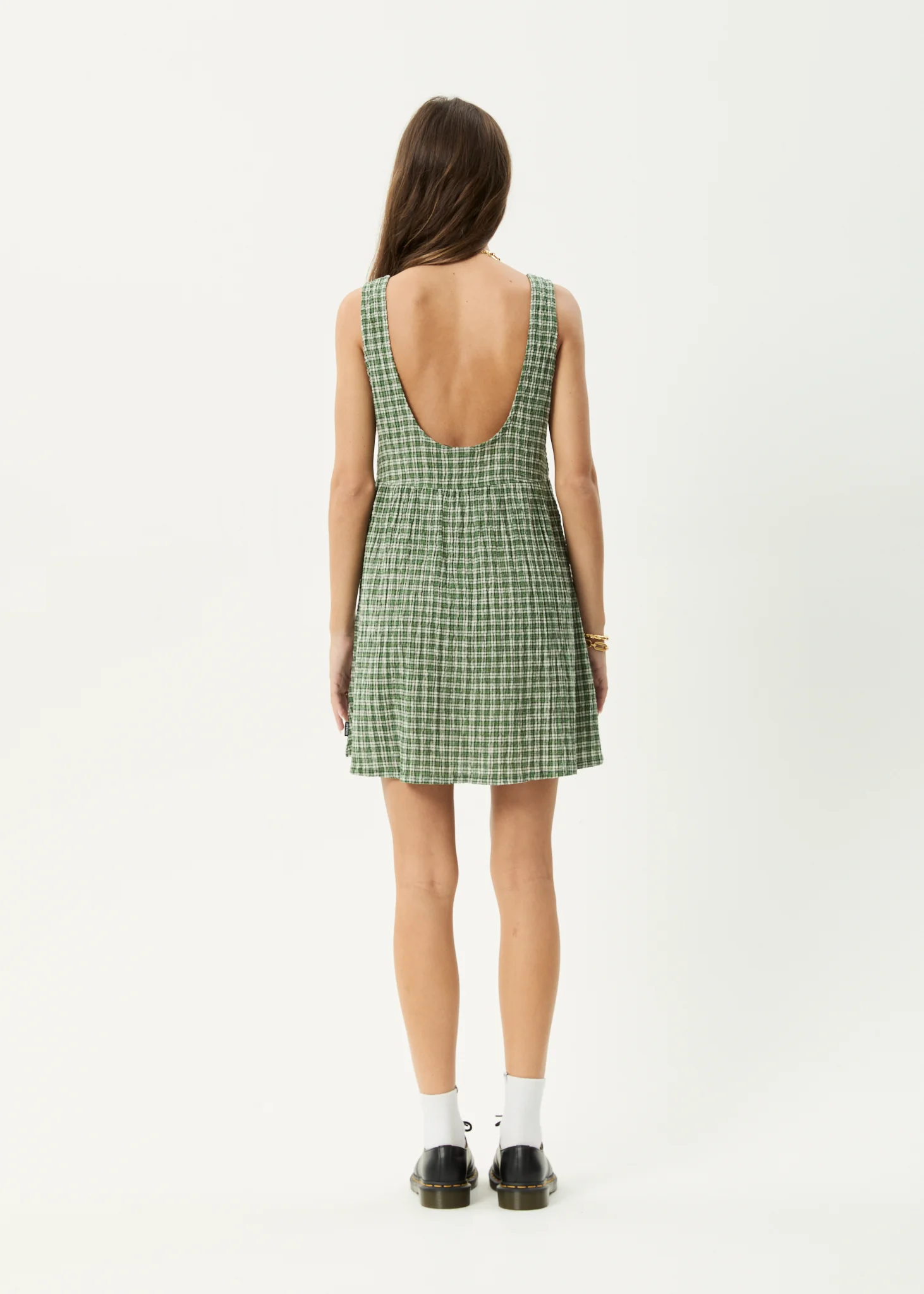 AFENDS Womens Jesse - Seersucker Mini Dress - Deep Green Check - Image 7