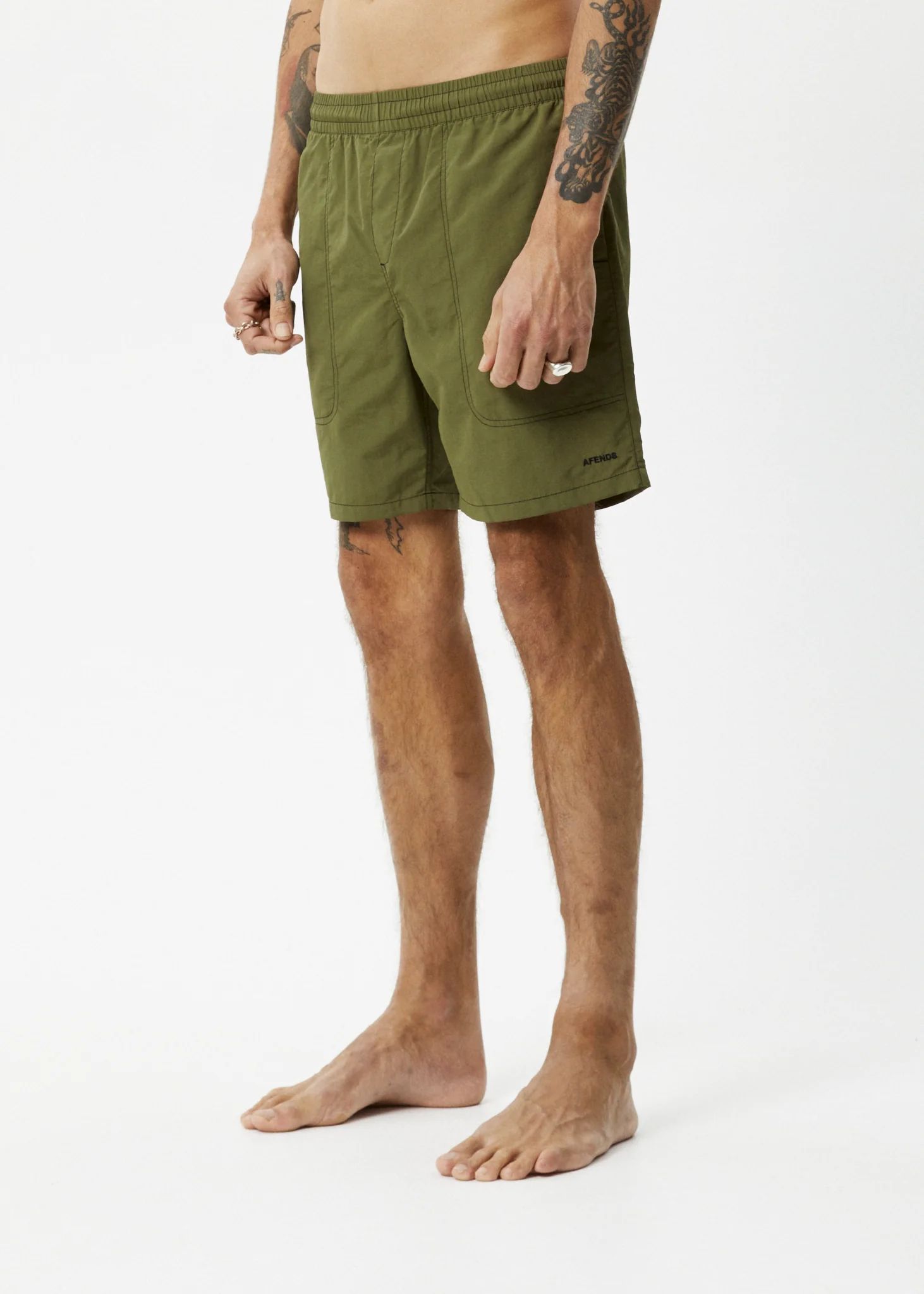AFENDS Mens Baywatch - Swim Short 18" - Military - Image 3