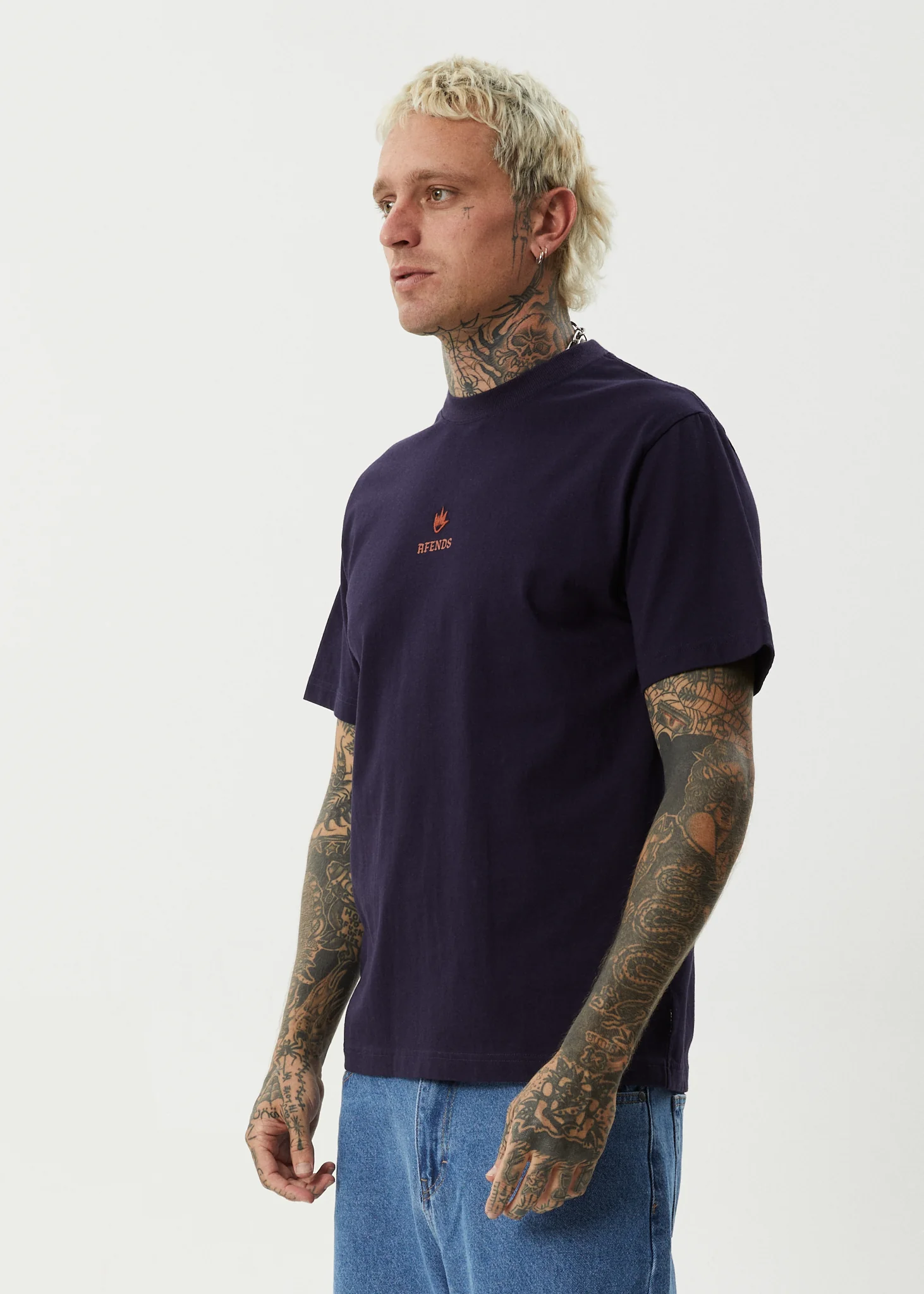 AFENDS Mens Burnin - Retro Tee - Deep Sea - Image 3