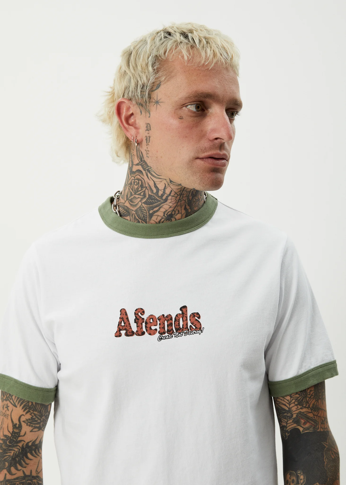AFENDS Mens Classico - Heavyweight Ringer Tee - White - Image 8
