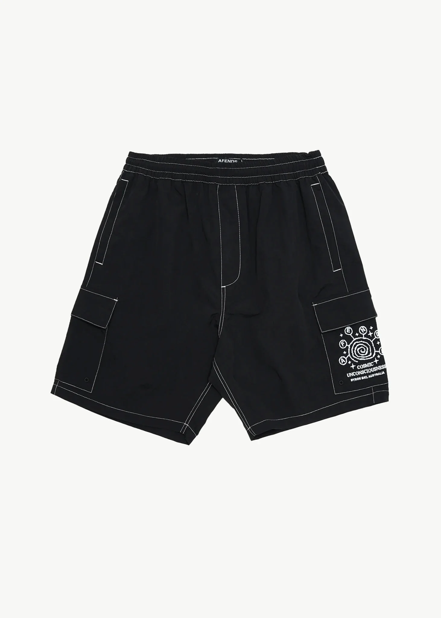 AFENDS Mens Cosmic - Cargo Baywatch Swim Short 18" - Black