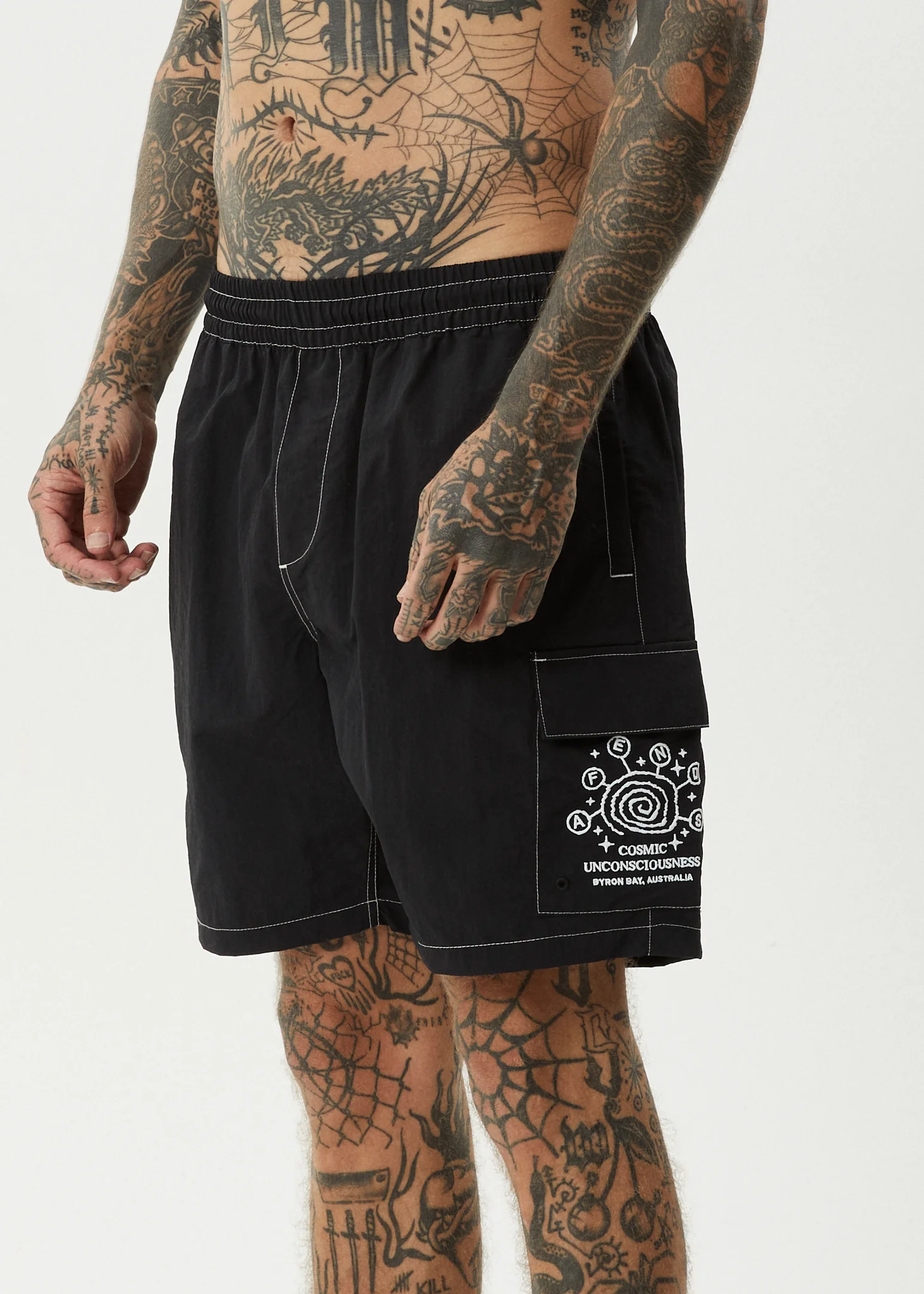 AFENDS Mens Cosmic - Cargo Baywatch Swim Short 18" - Black - Image 3