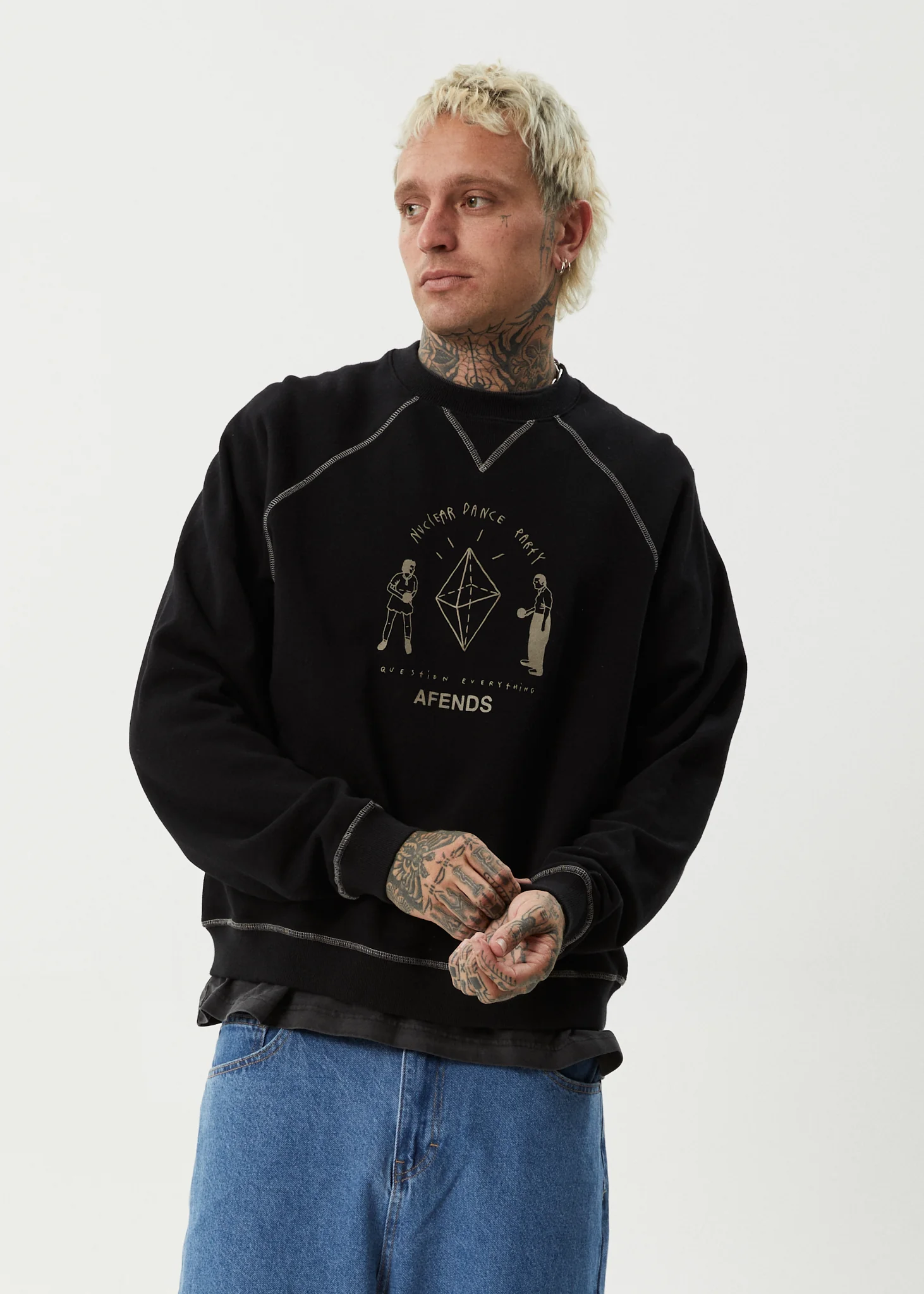 AFENDS Mens Dance Party - Crew Neck Jumper - Black - Image 2