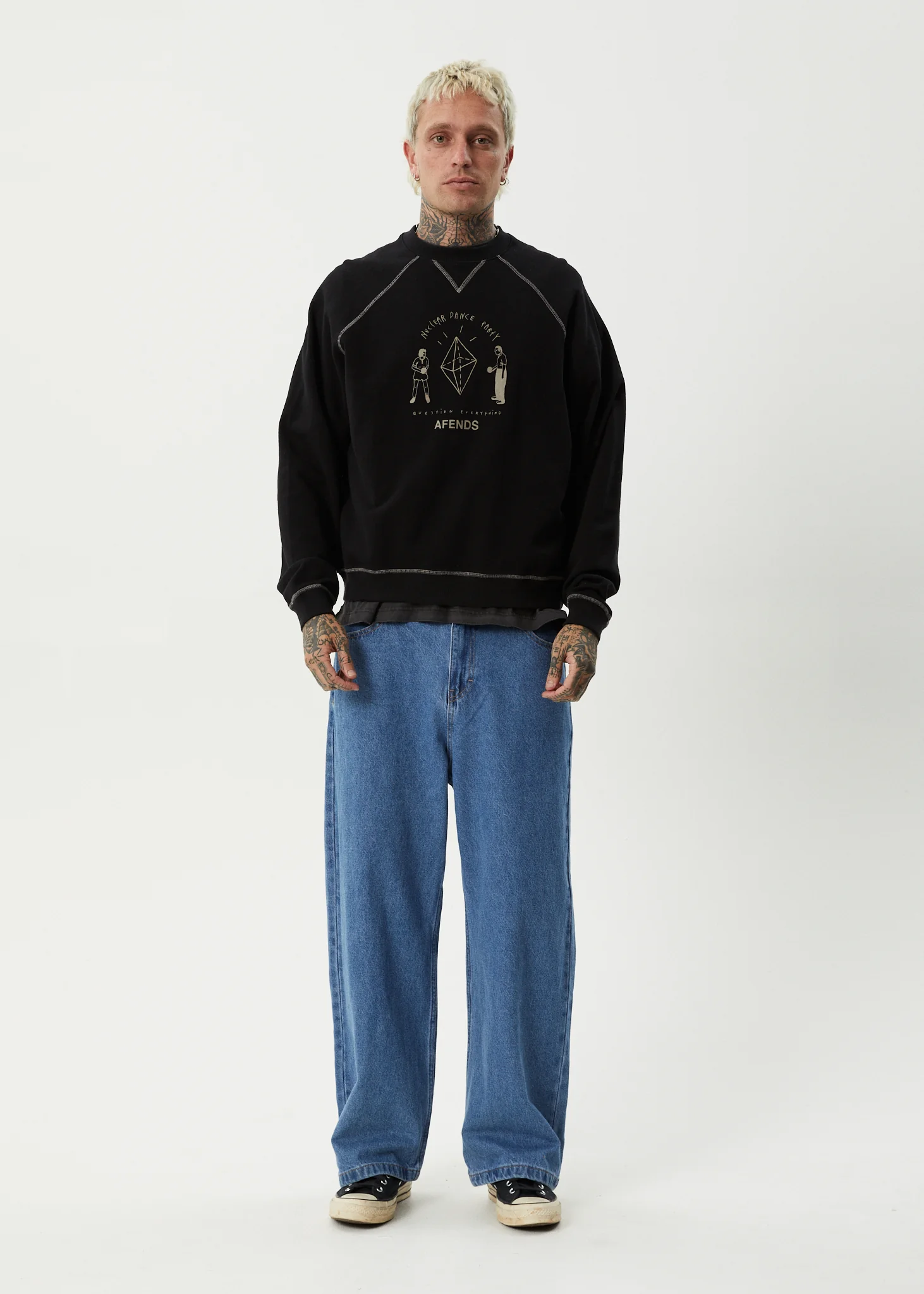 AFENDS Mens Dance Party - Crew Neck Jumper - Black - Image 7