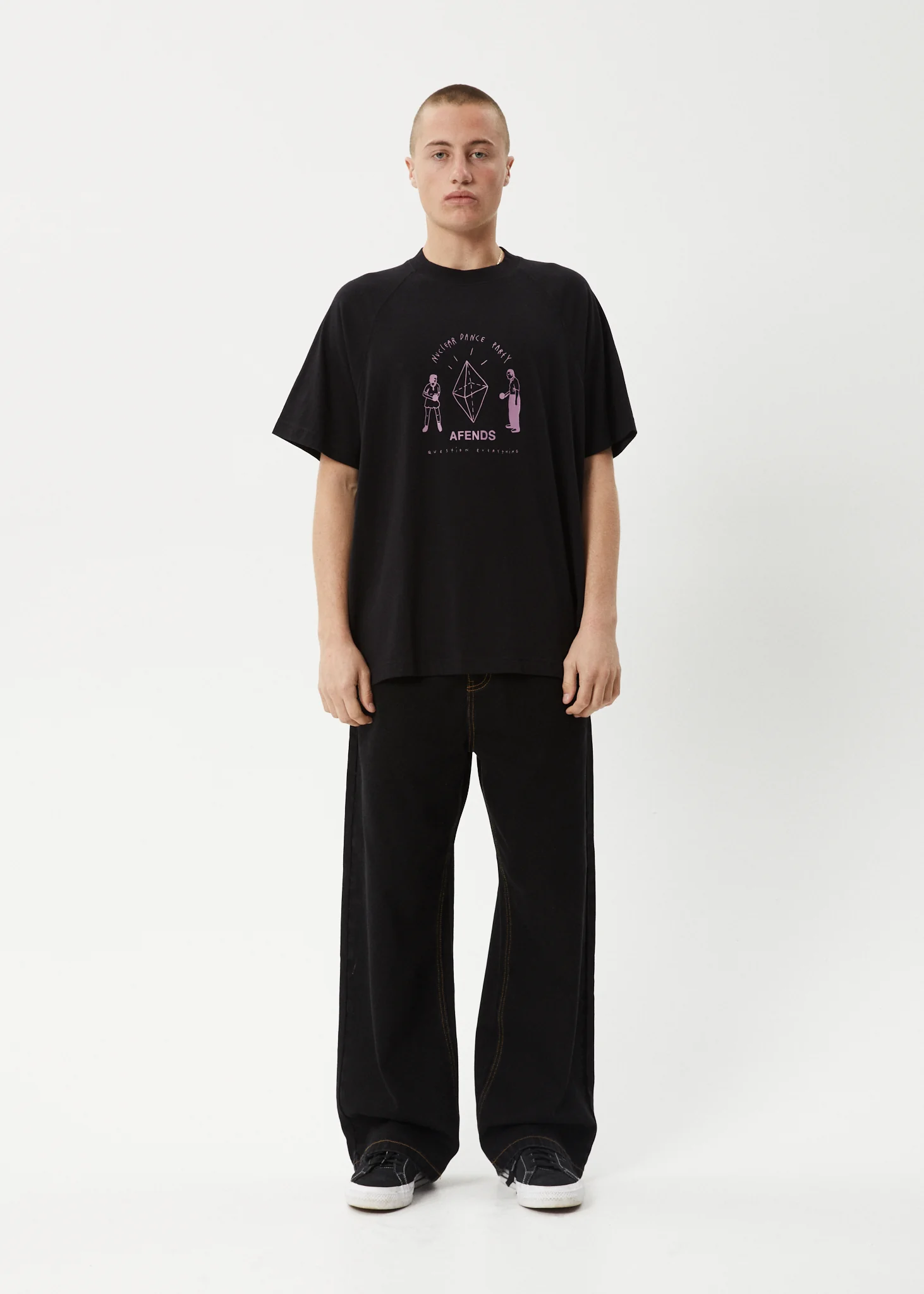 AFENDS Mens Dance Party - Raglan Boxy Tee - Black - Image 9