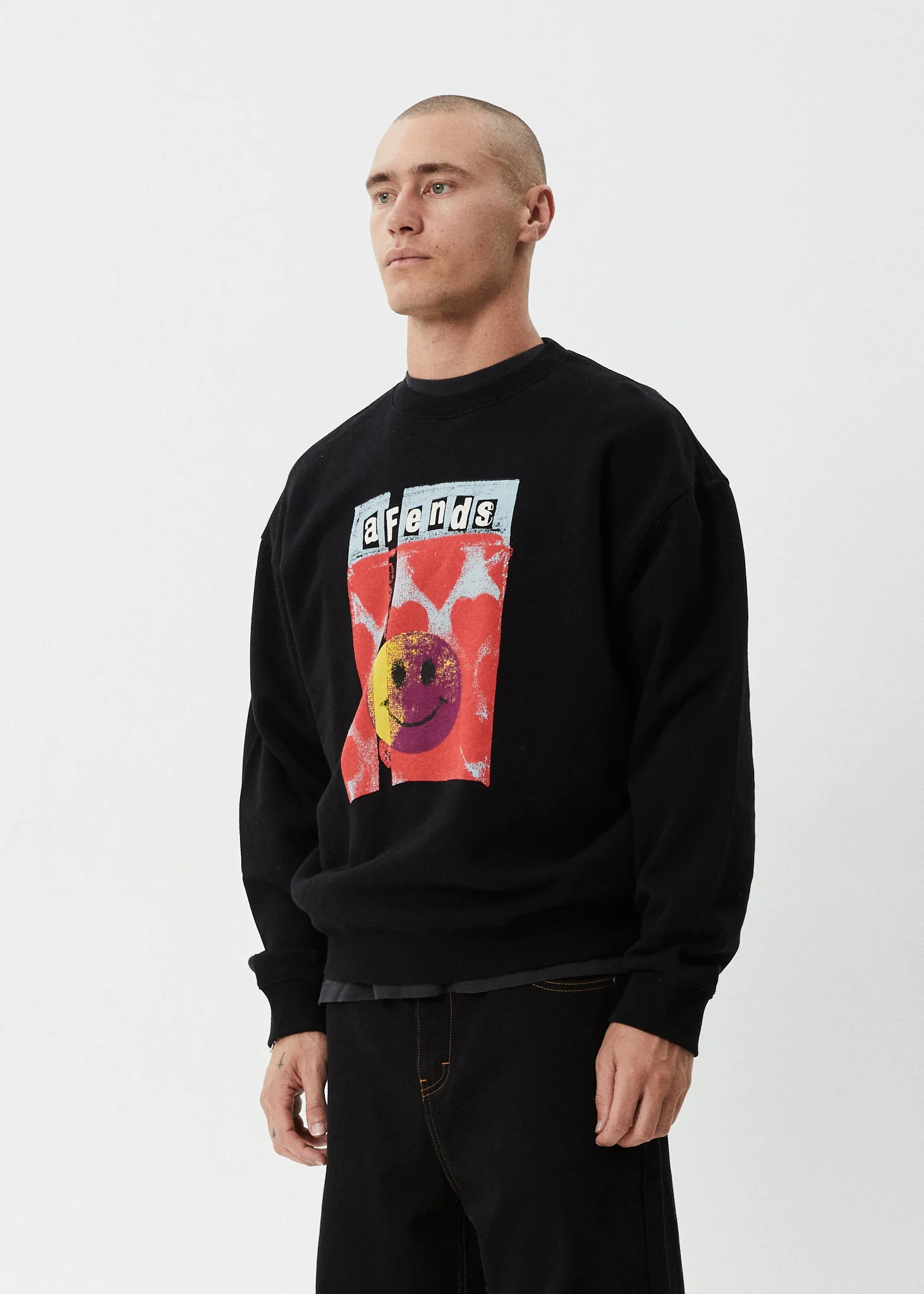 AFENDS Mens Dime Bag - Crew Neck Jumper - Black - Image 3