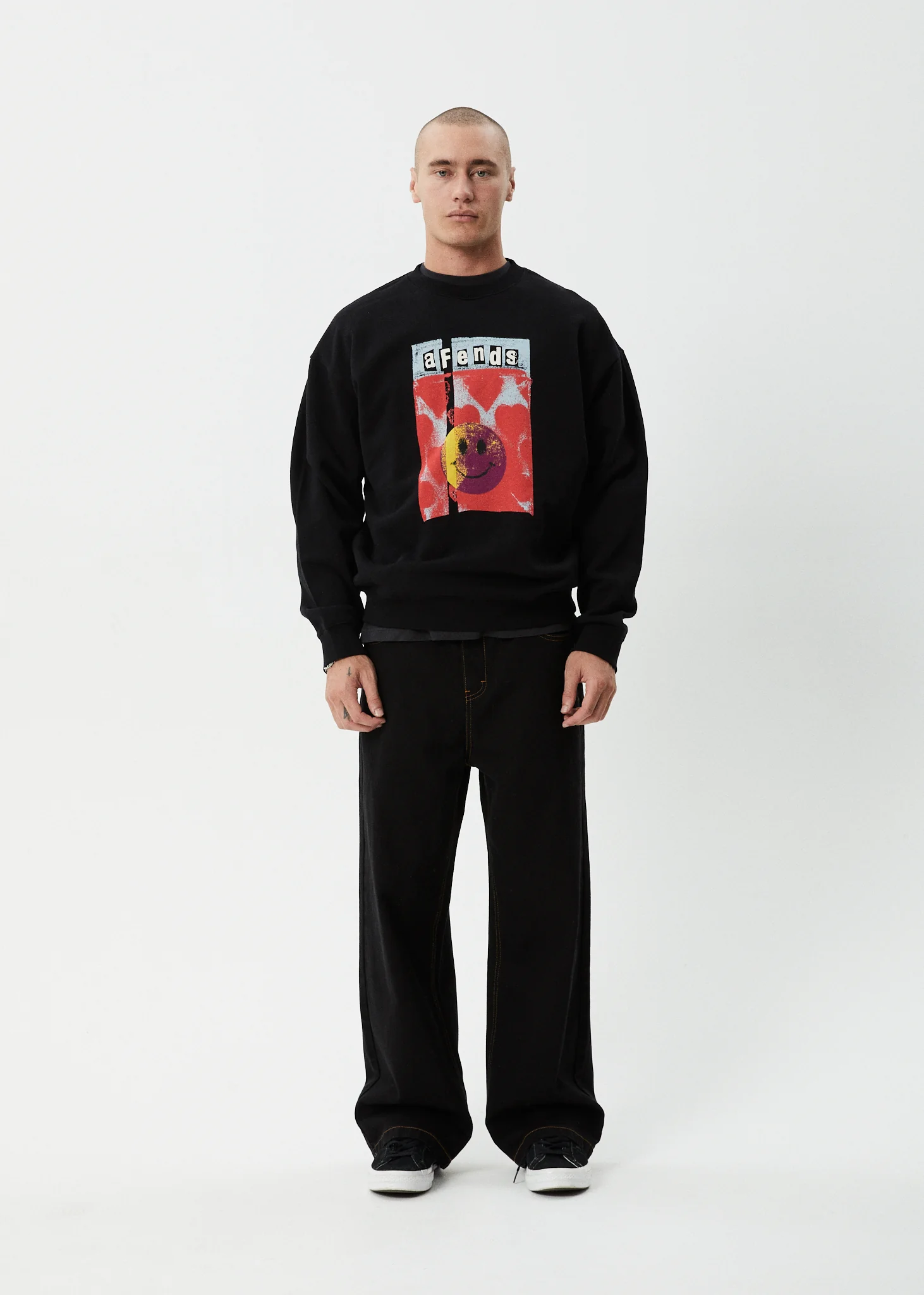 AFENDS Mens Dime Bag - Crew Neck Jumper - Black - Image 6