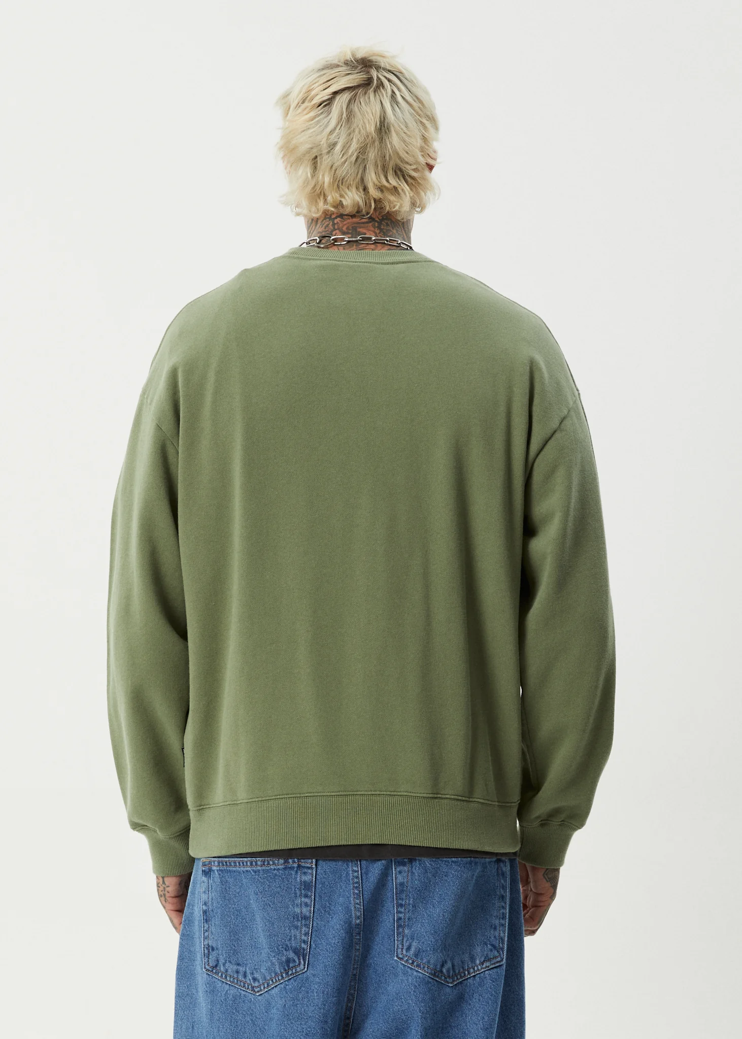 AFENDS Mens Ember - Crew Neck Jumper - Oil Green - Image 5