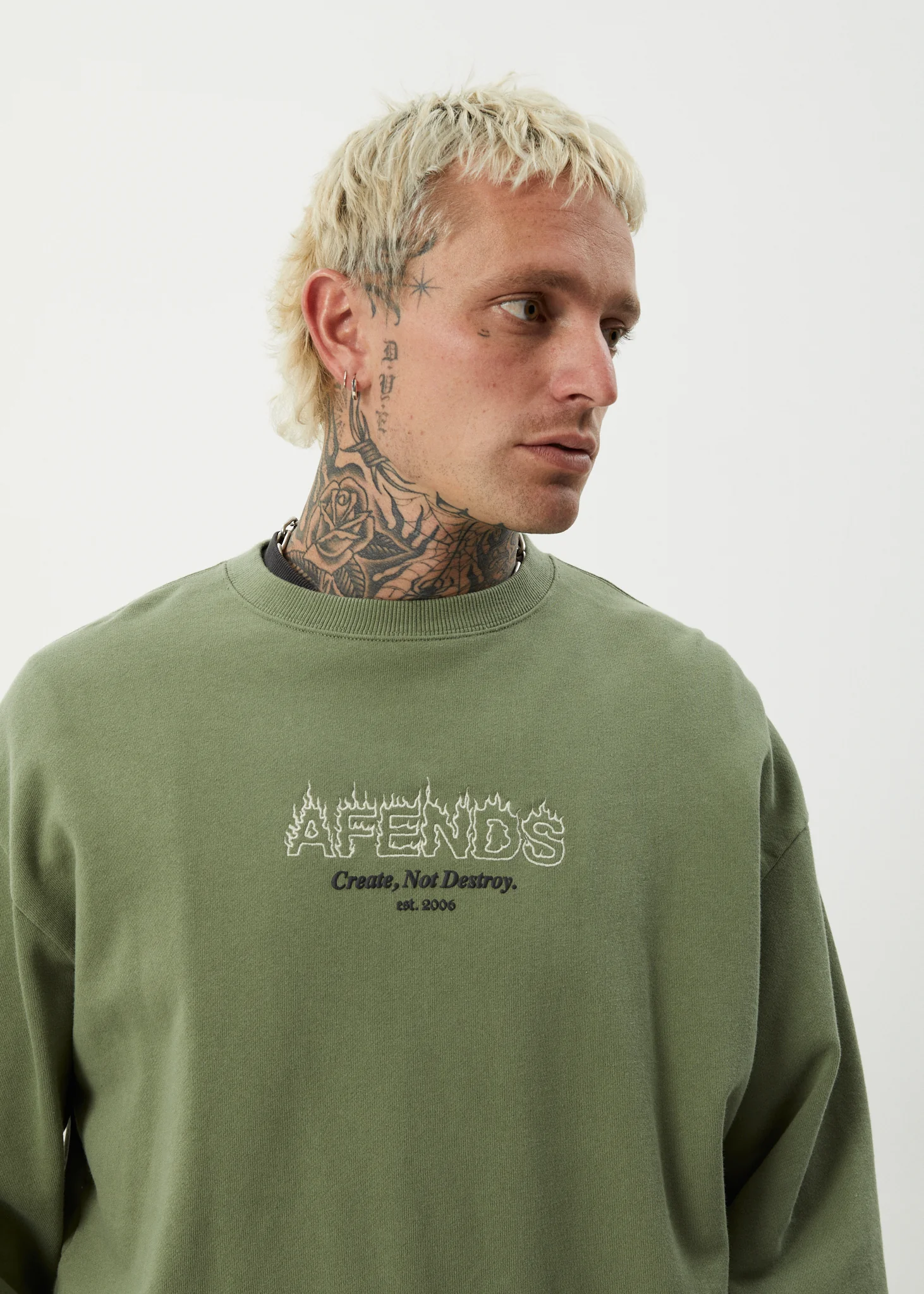 AFENDS Mens Ember - Crew Neck Jumper - Oil Green - Image 6